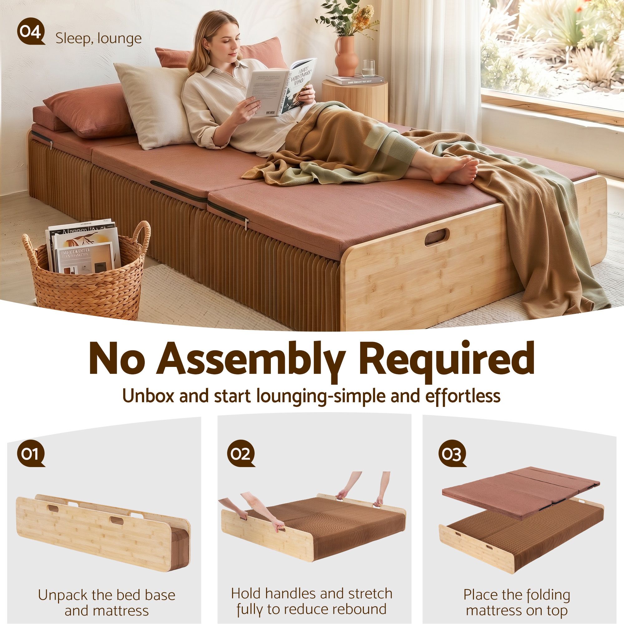 Artiss Folding Kraft Paper Bed Frame with Mattress and Pillow 300kg Capacity 200x120cm - Image 6