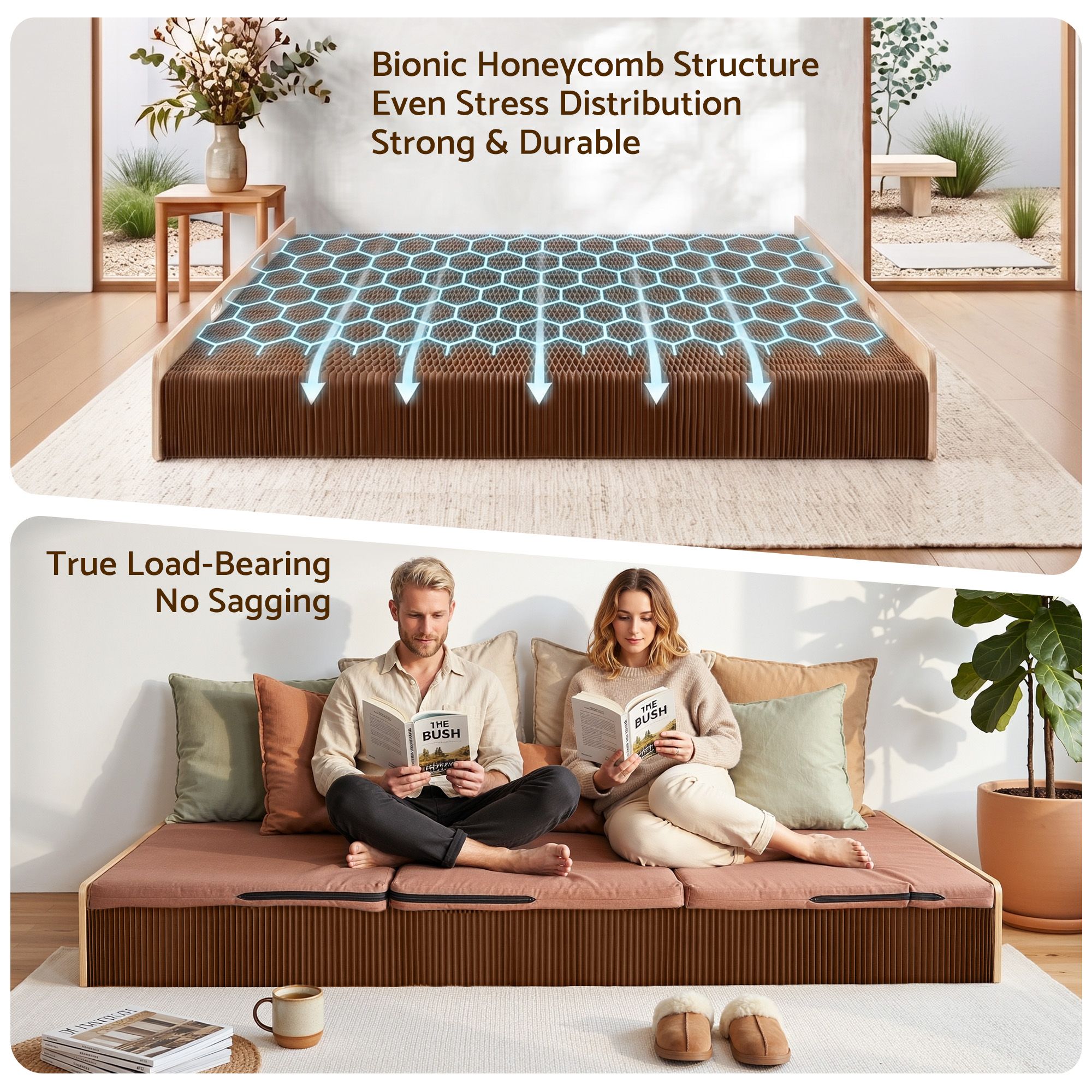 Artiss Folding Kraft Paper Bed Frame with Mattress and Pillow 300kg Capacity 200x120cm - Image 7