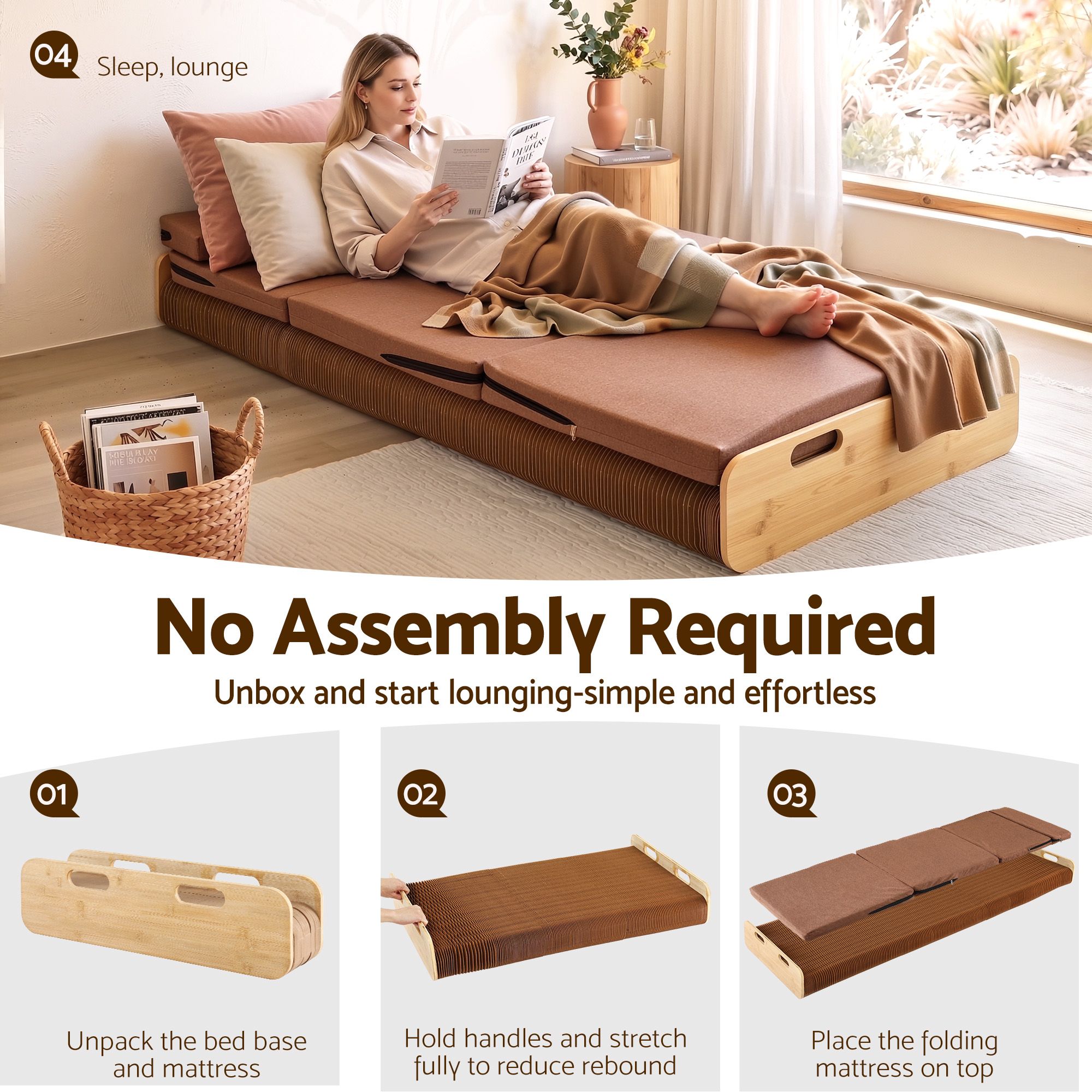 Artiss Folding Kraft Paper Bed Frame with Mattress and Pillow 300kg Capacity 200x60cm - Image 5
