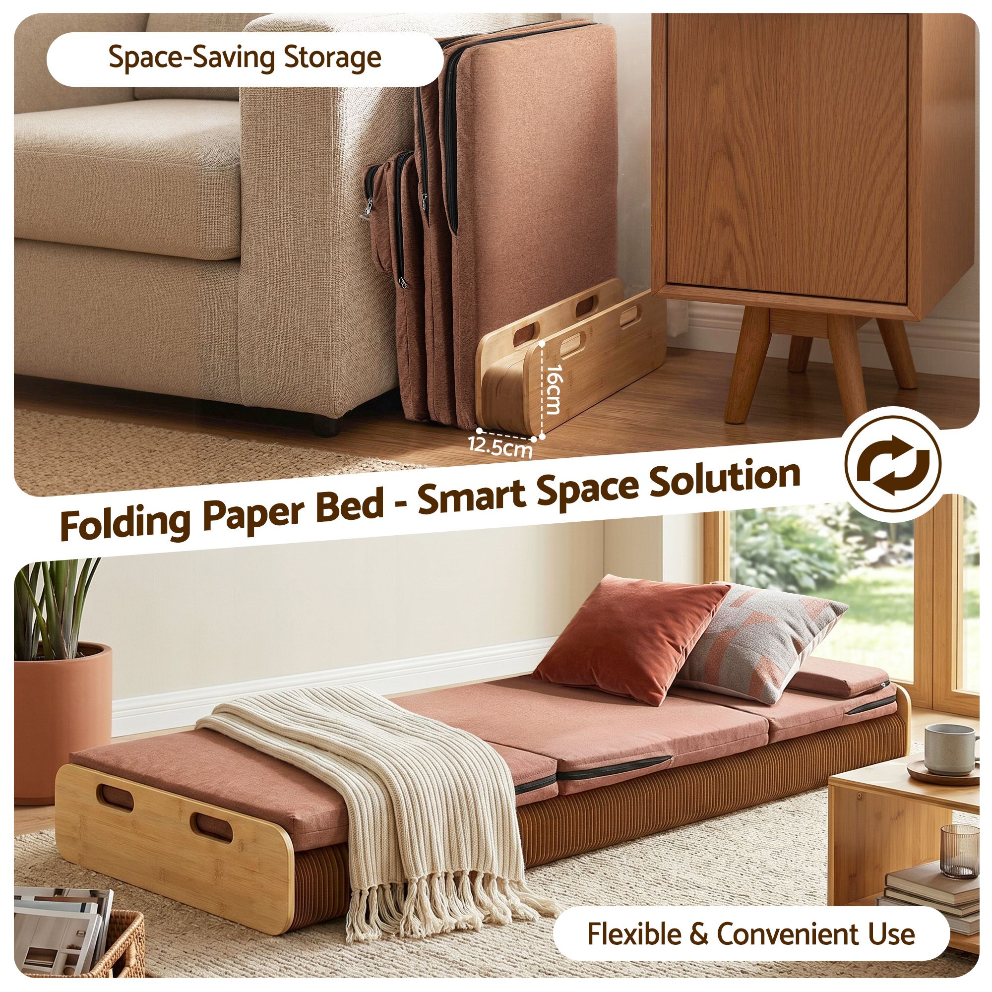 Artiss Folding Kraft Paper Bed Frame with Mattress and Pillow 300kg Capacity 200x60cm - Image 8