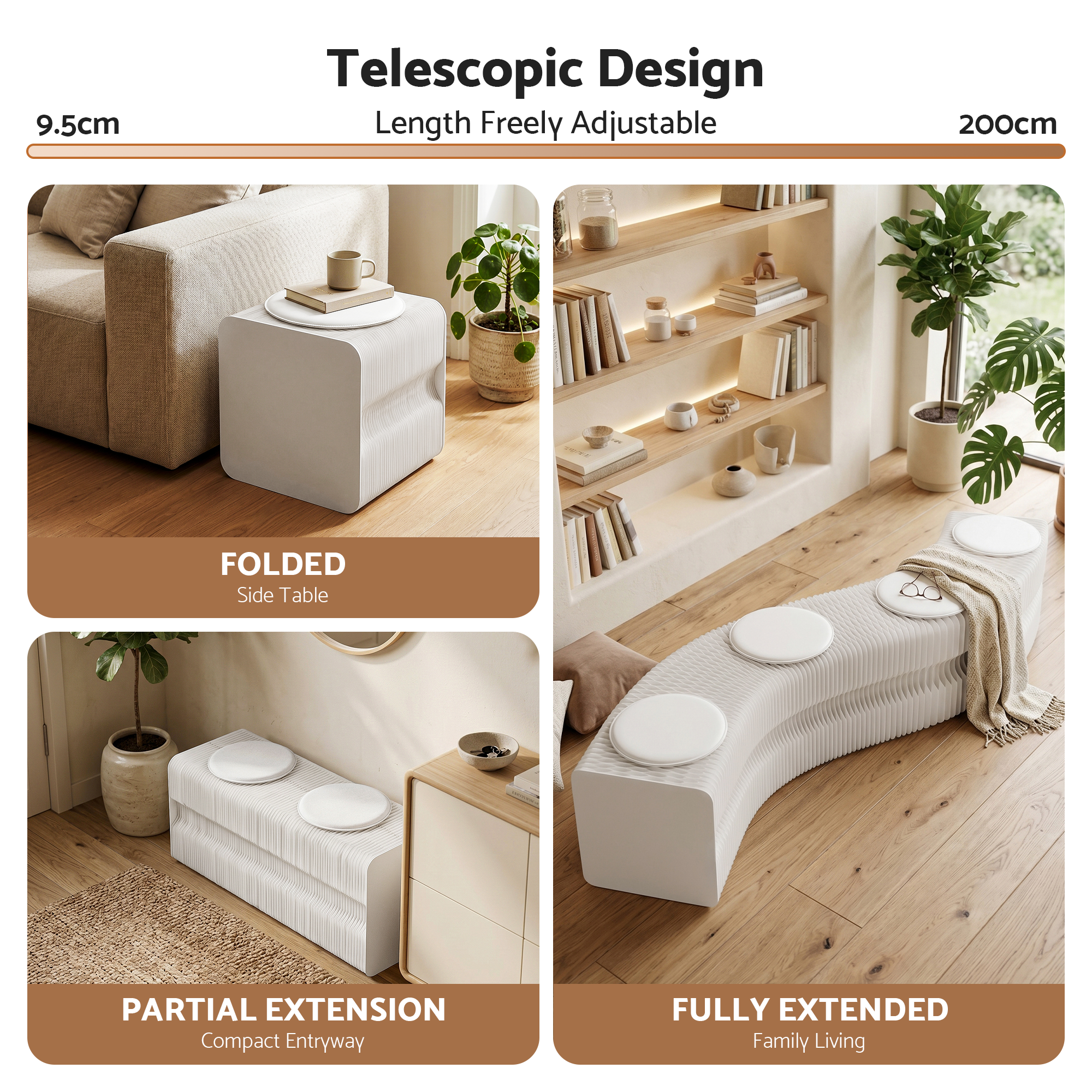 Artiss Folding Paper Bench With 4 PU Leather Seat Pads Expandable Accordion Stool For 4 Seats - Image 6