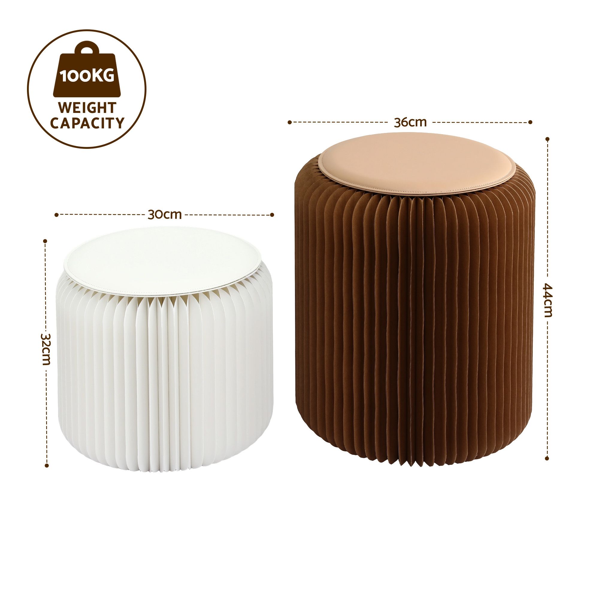 Artiss Accordion Folding Paper Stools Set Includes 2 Cushions Natural Kraft 100KG Capacity - Image 2