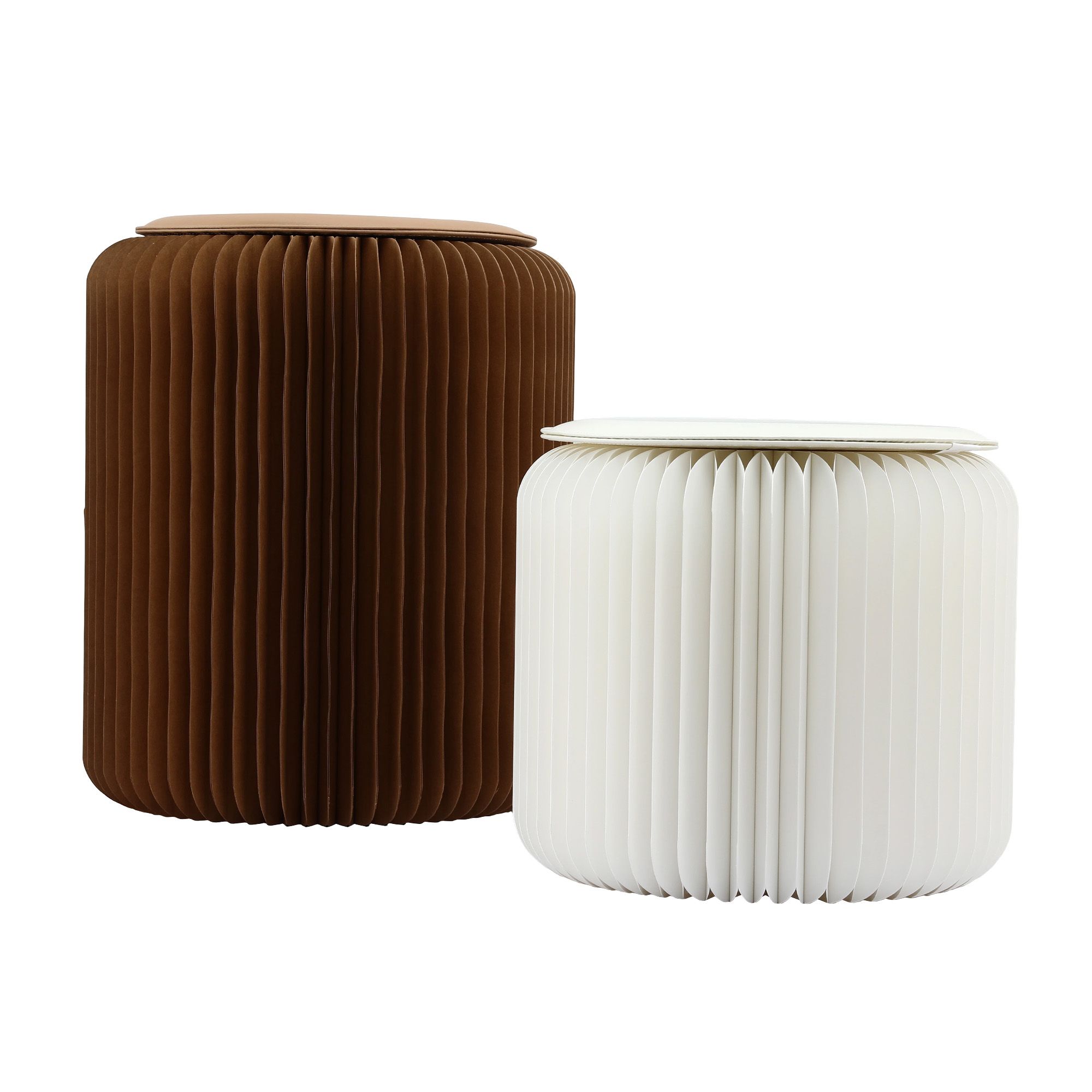 Artiss Accordion Folding Paper Stools Set Includes 2 Cushions Natural Kraft 100KG Capacity - Image 3