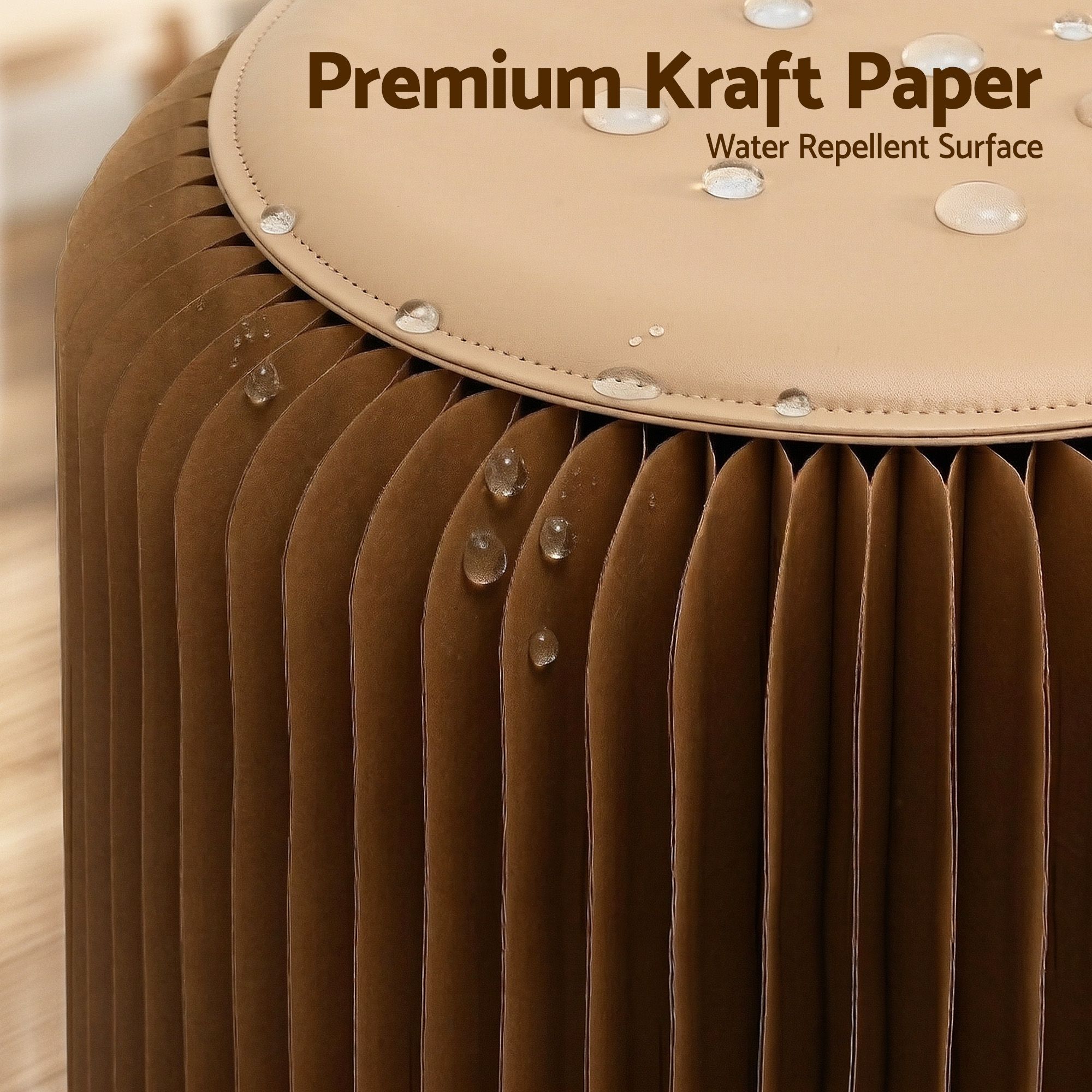 Artiss Accordion Folding Paper Stools Set Includes 2 Cushions Natural Kraft 100KG Capacity - Image 5