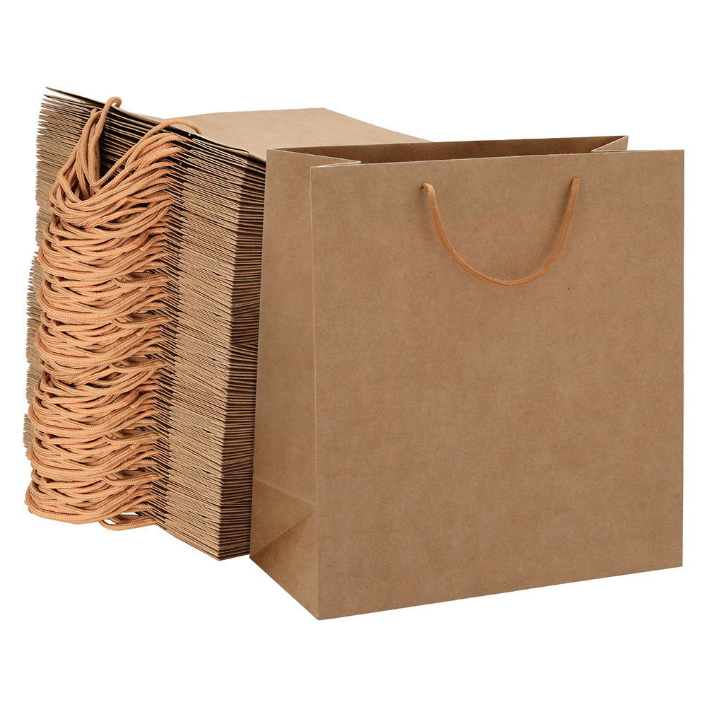 100pcs Bulk Kraft Paper Bags Pack Brown Shopping Retail Gift Bags Reusable Brown - Image 1