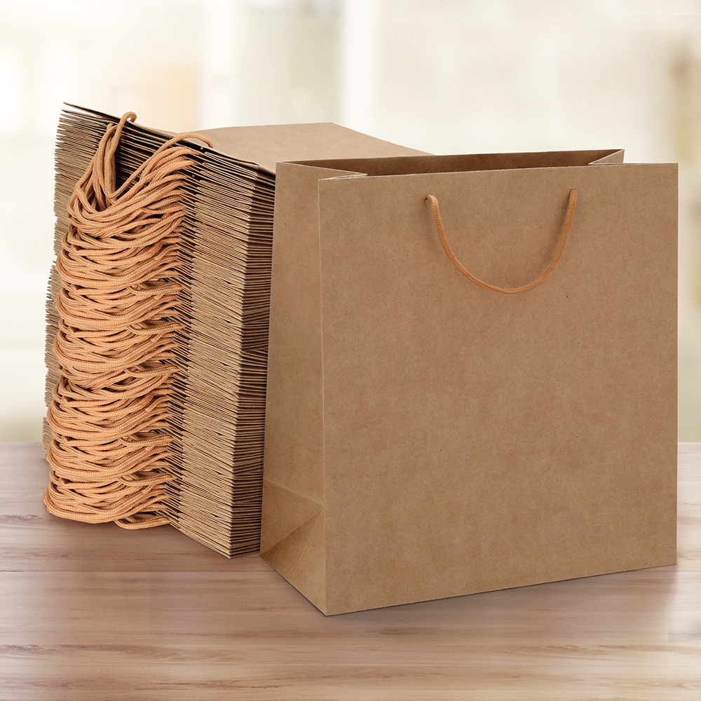100pcs Bulk Kraft Paper Bags Pack Brown Shopping Retail Gift Bags Reusable Brown - Image 5