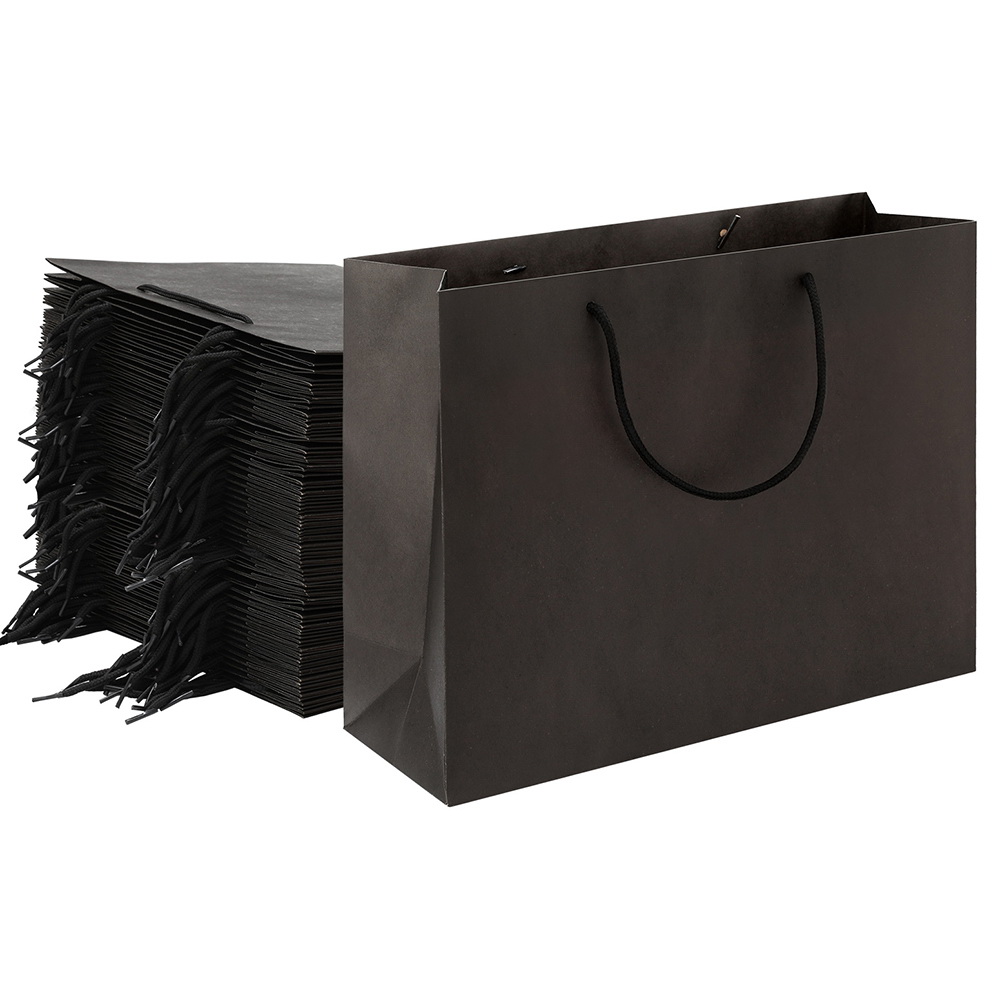50pcs Bulk Paper Bags Pack Shopping Retail Gift Bag Reusable Fabric Handle Black - Image 1
