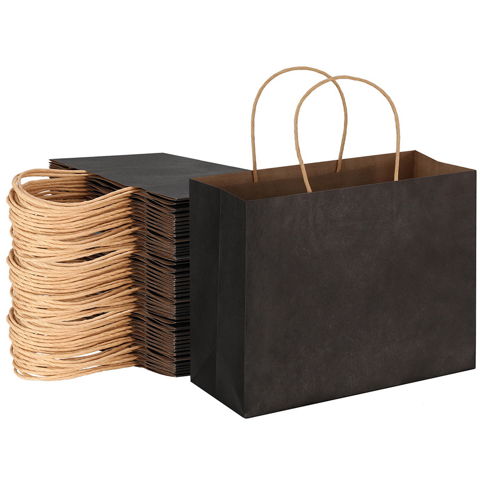 50pcs Bulk Paper Bags Pack Shopping Retail Gift Bags Reusable Soft Handle Black - Image 1
