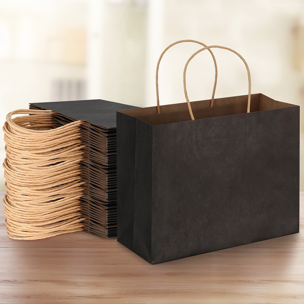 50pcs Bulk Paper Bags Pack Shopping Retail Gift Bags Reusable Soft Handle Black - Image 5