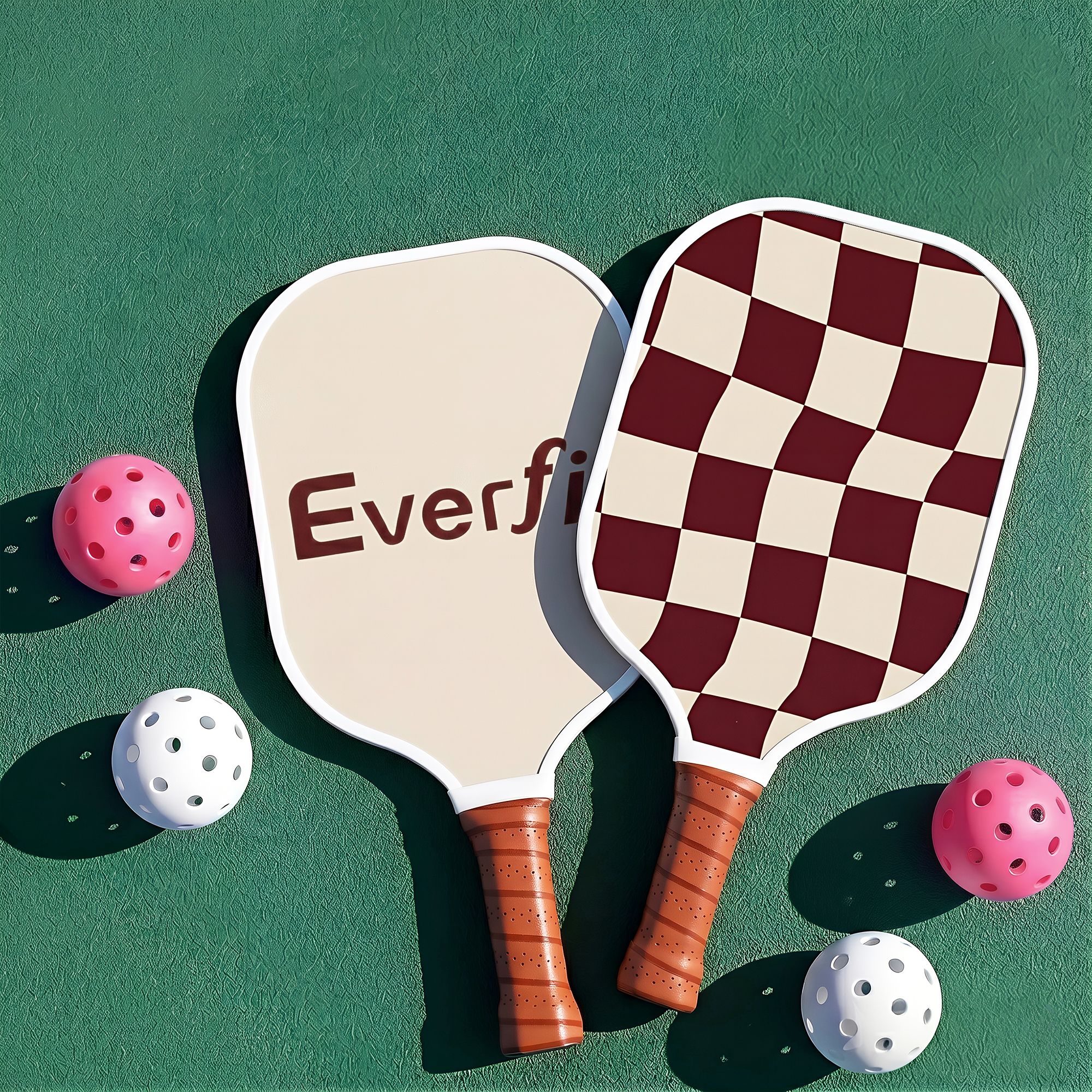 Everfit Pickleball Paddle Set Fibreglass Racquet Honeycomb Core With Bag Brown - Image 7