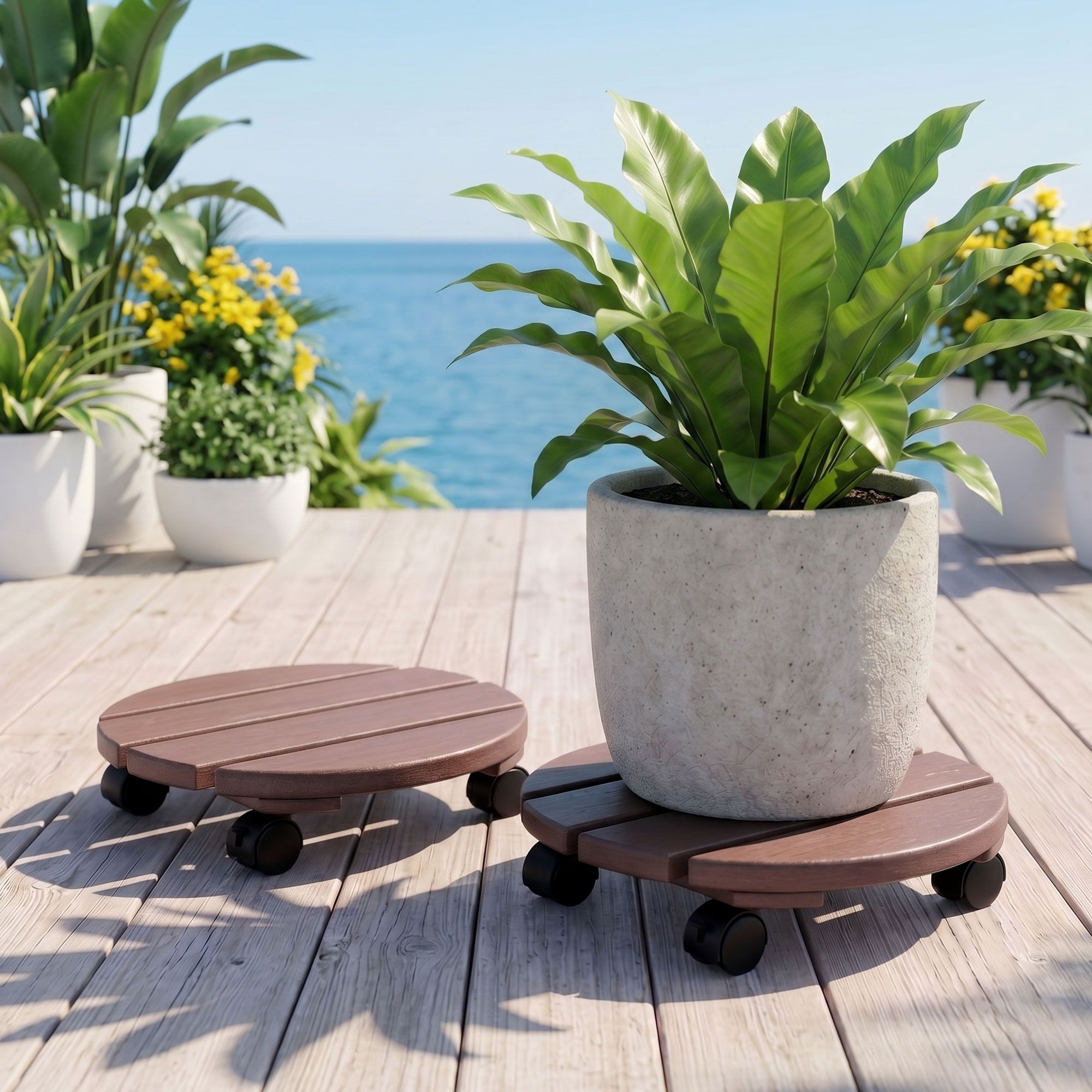 Gardeon 2PC Plant Carts HDPE Plant Caddy With Lockable Wheels Rolling Brown - Image 1