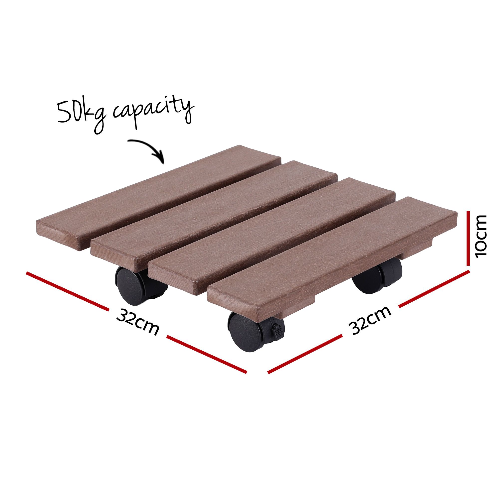 Gardeon 2PC Plant Carts HDPE Plant Caddy With Lockable Wheels Rolling Brown - Image 2