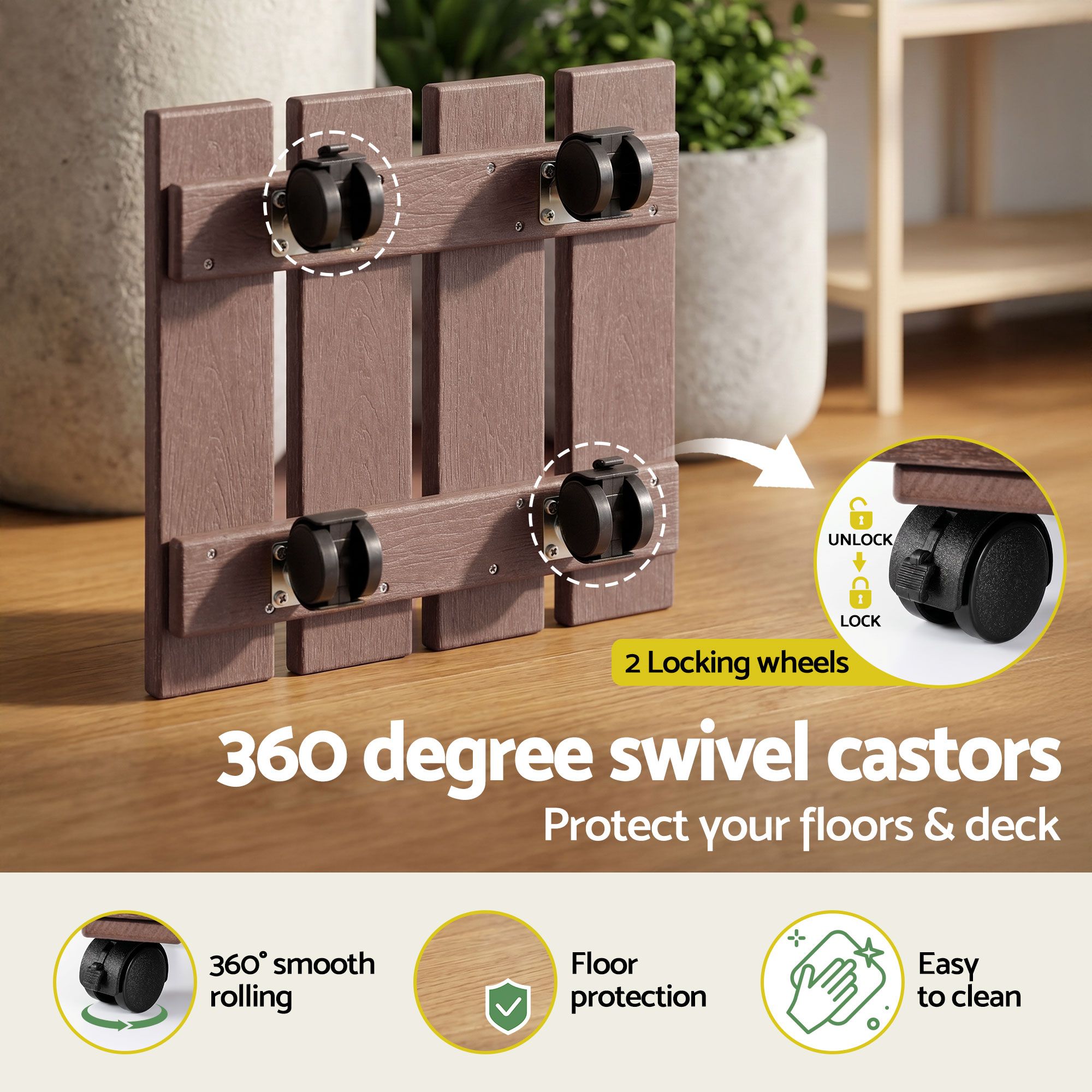 Gardeon 2PC Plant Carts HDPE Plant Caddy With Lockable Wheels Rolling Brown - Image 5