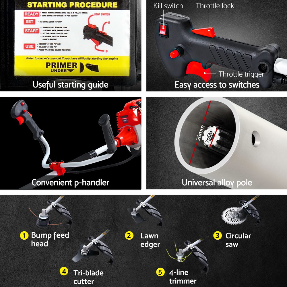 Giantz Pole Chainsaw Petrol Hedge Trimmer Tree Pruner 5 In 1 - Image 5