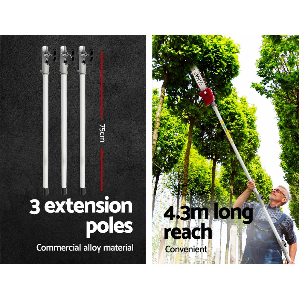 Giantz Pole Chainsaw Petrol 2 Stroke Tree Pruner Long Reach Saw 12 Inch Bar - Image 5
