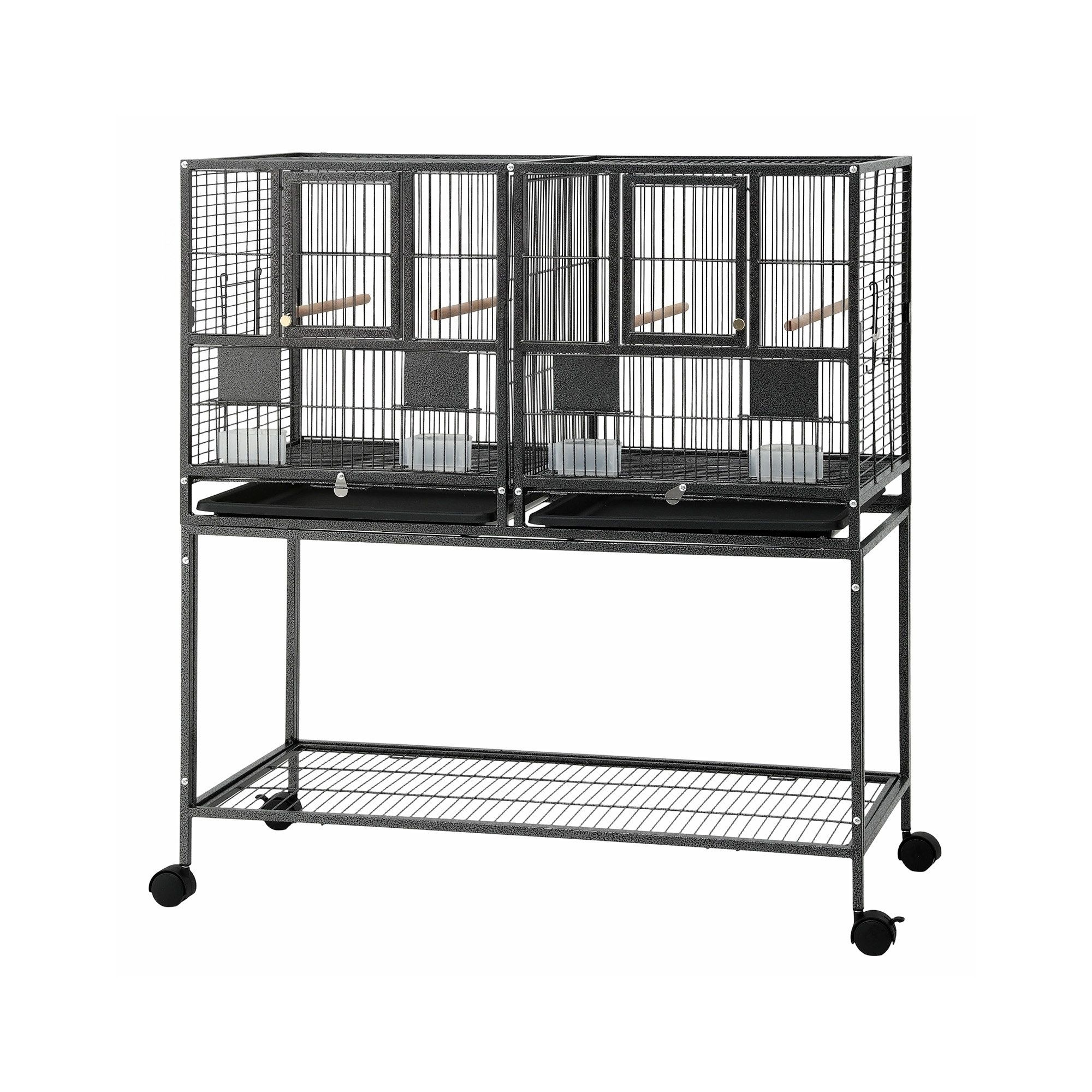 i.Pet 106cm 2-in-1 Bird Cage Aviary with Divider Parrot Budgie Wheels Black - Image 1
