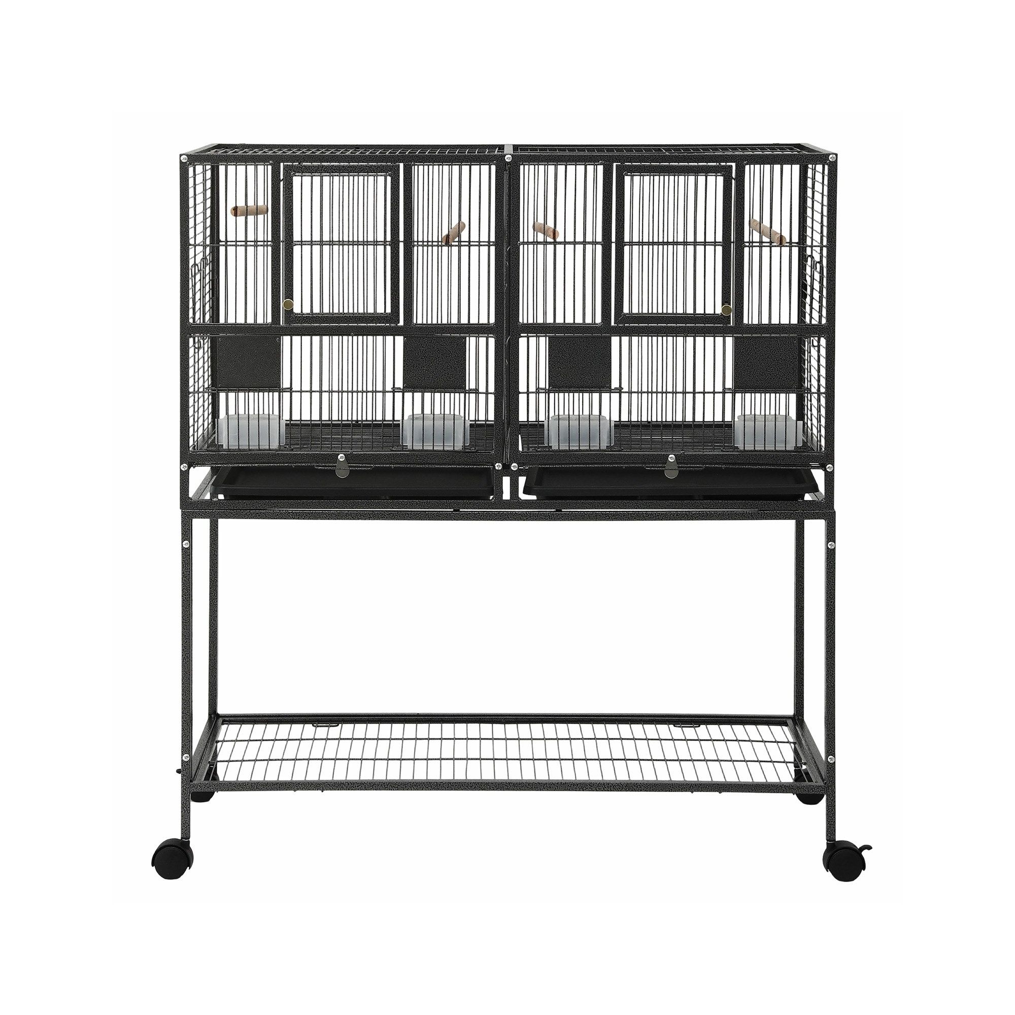 i.Pet 106cm 2-in-1 Bird Cage Aviary with Divider Parrot Budgie Wheels Black - Image 3