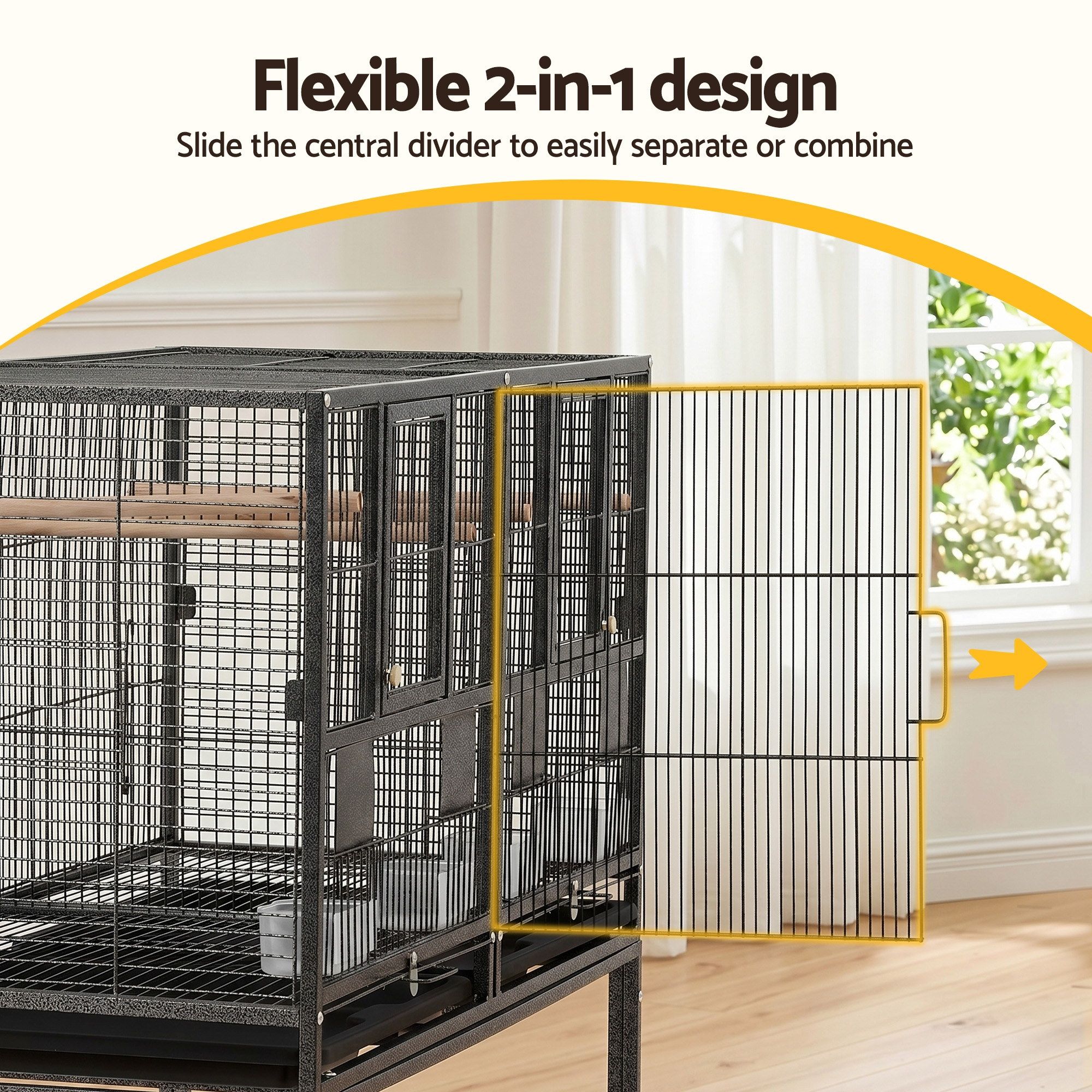 i.Pet 106cm 2-in-1 Bird Cage Aviary with Divider Parrot Budgie Wheels Black - Image 4