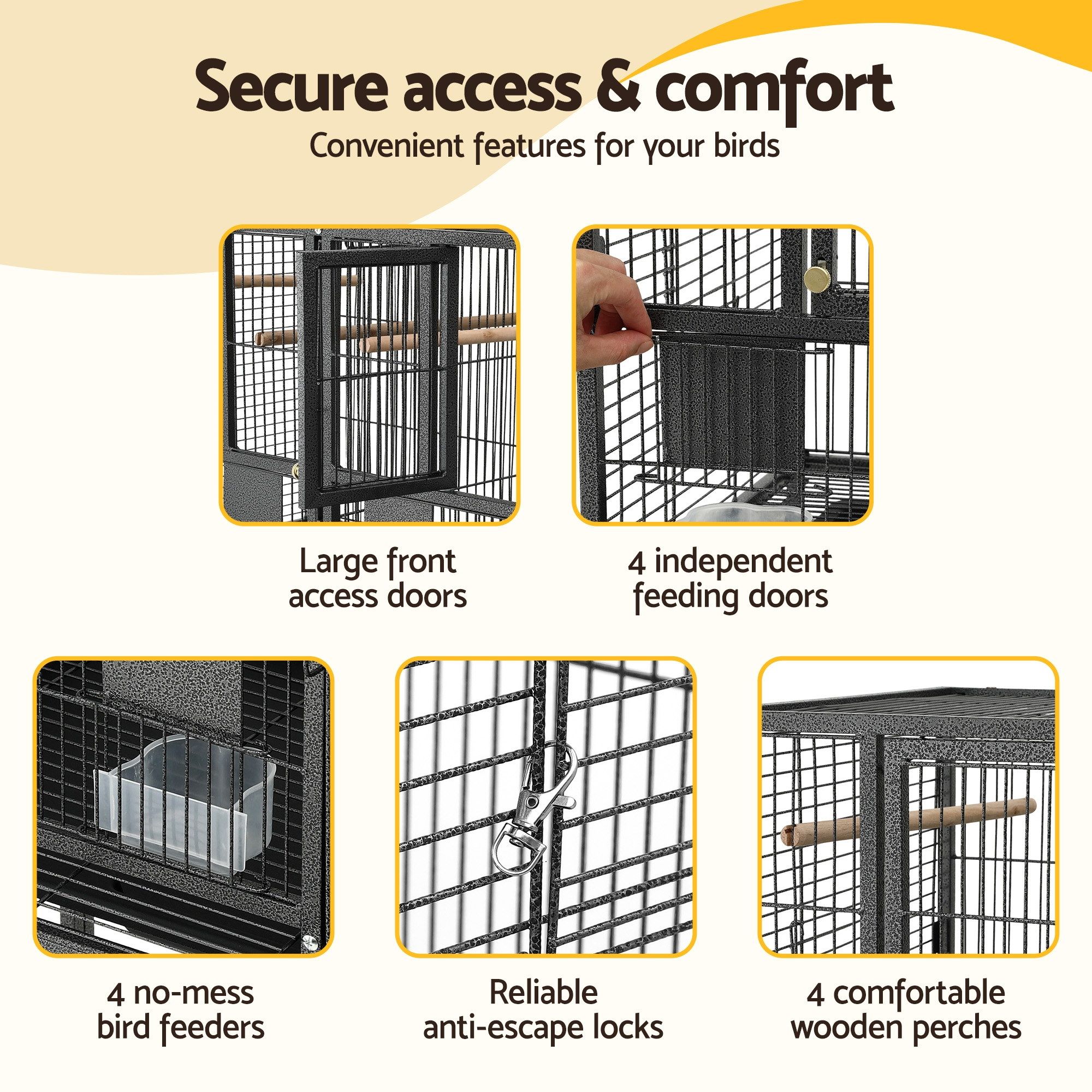 i.Pet 106cm 2-in-1 Bird Cage Aviary with Divider Parrot Budgie Wheels Black - Image 5