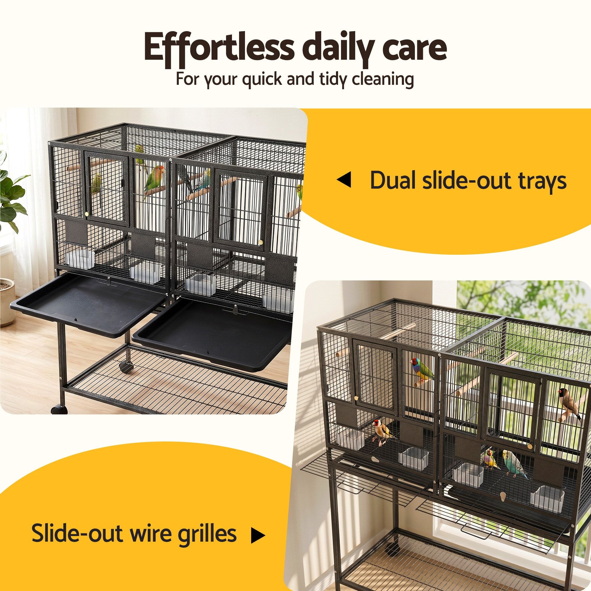 i.Pet 106cm 2-in-1 Bird Cage Aviary with Divider Parrot Budgie Wheels Black - Image 7