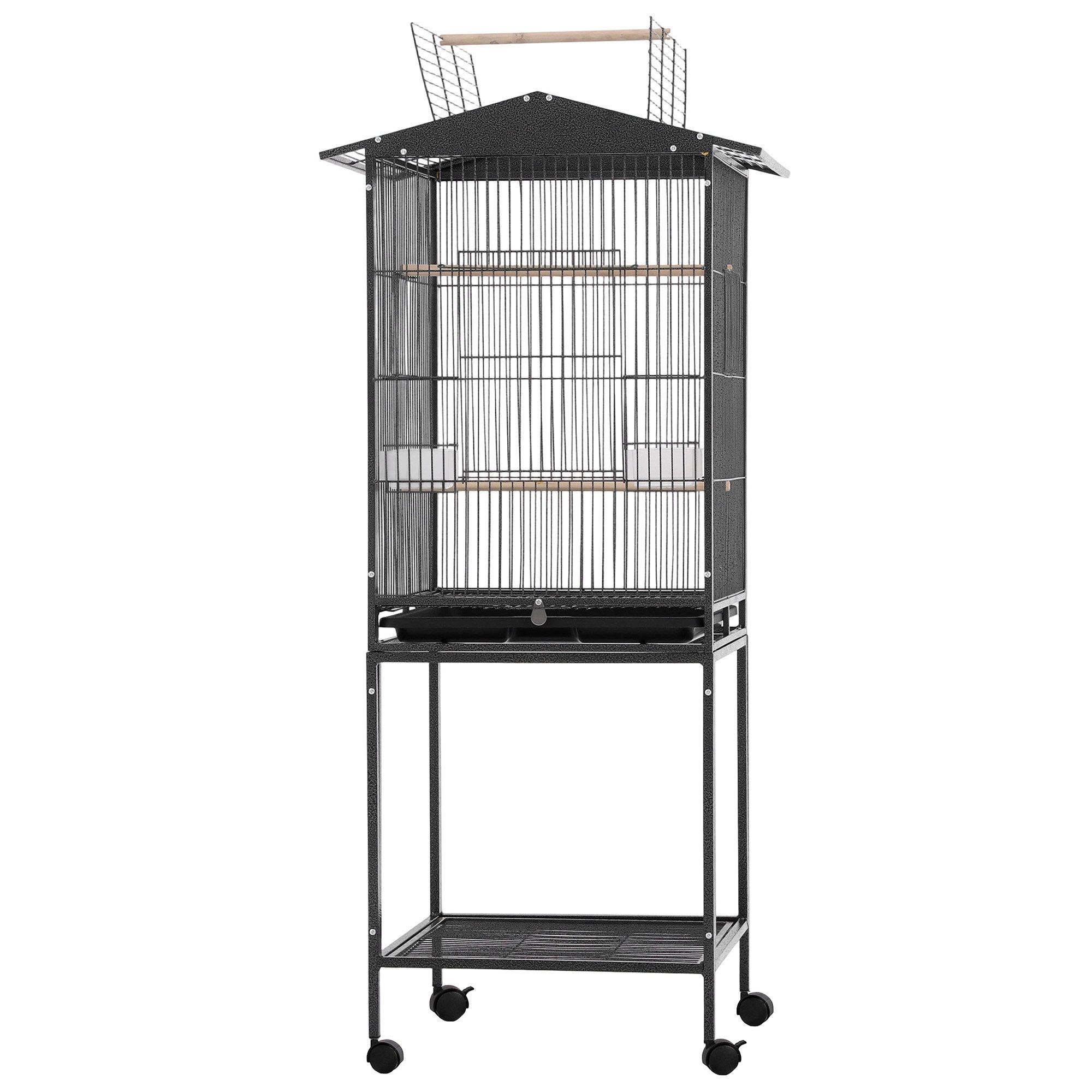 i.Pet 136cm Bird Cage Aviary Open Top Parrot Budgie Stand Wheels Black - Image 1