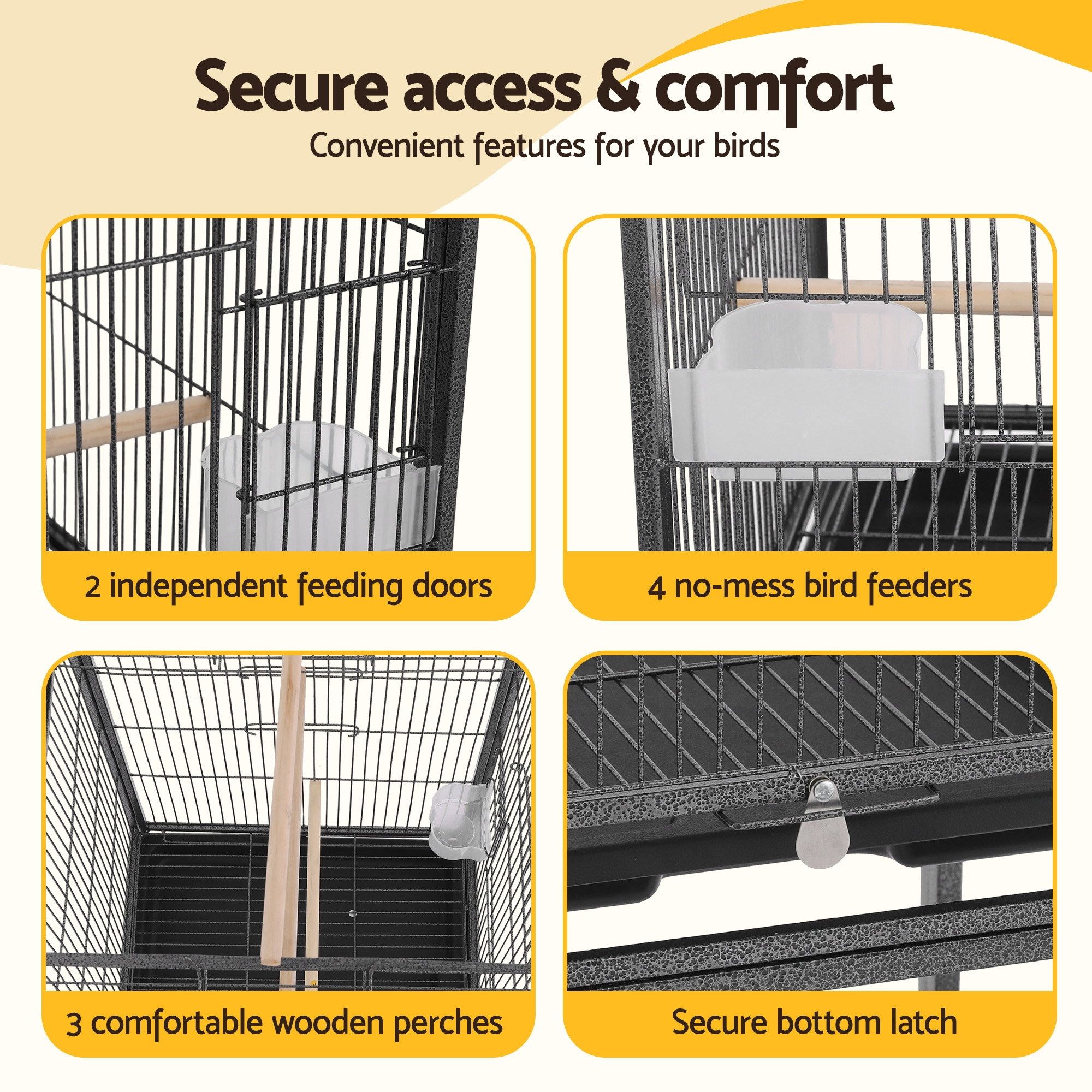 i.Pet 136cm Bird Cage Aviary Open Top Parrot Budgie Stand Wheels Black - Image 5