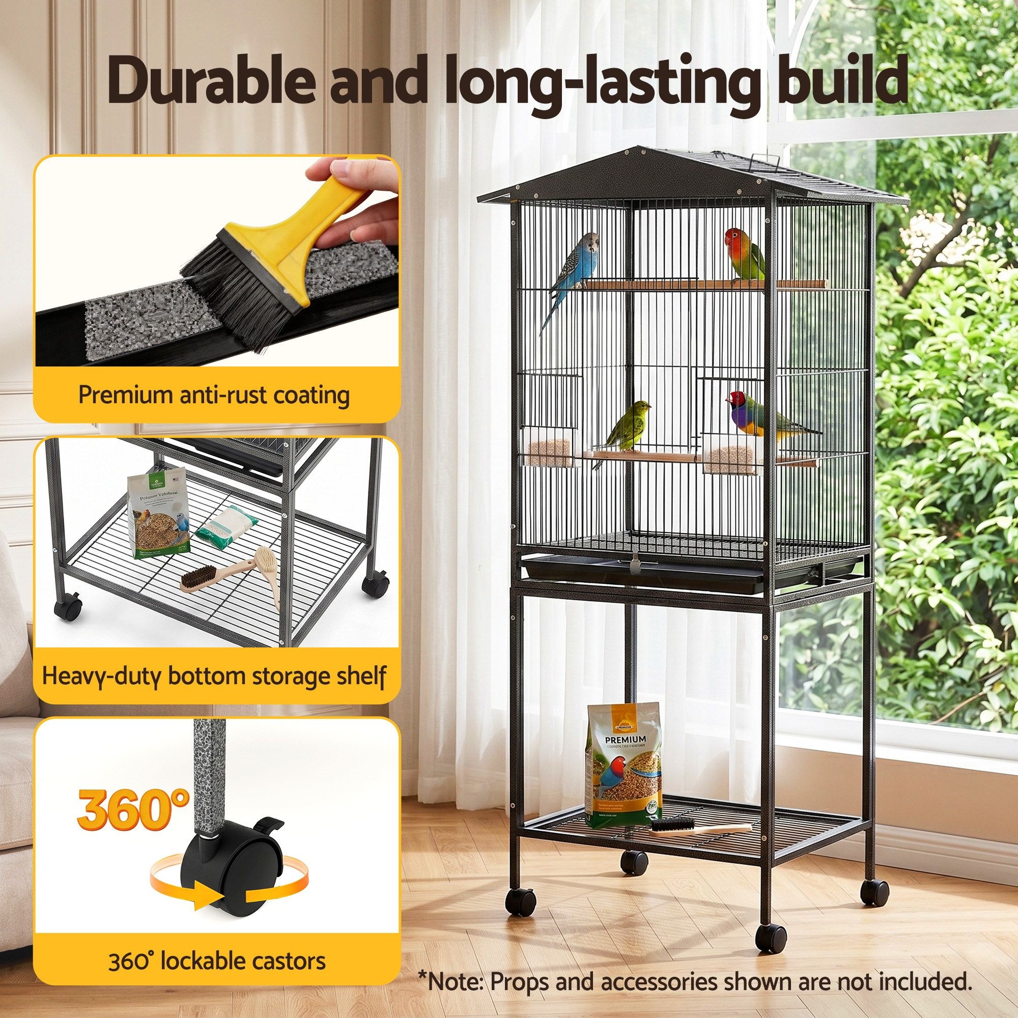 i.Pet 136cm Bird Cage Aviary Open Top Parrot Budgie Stand Wheels Black - Image 6