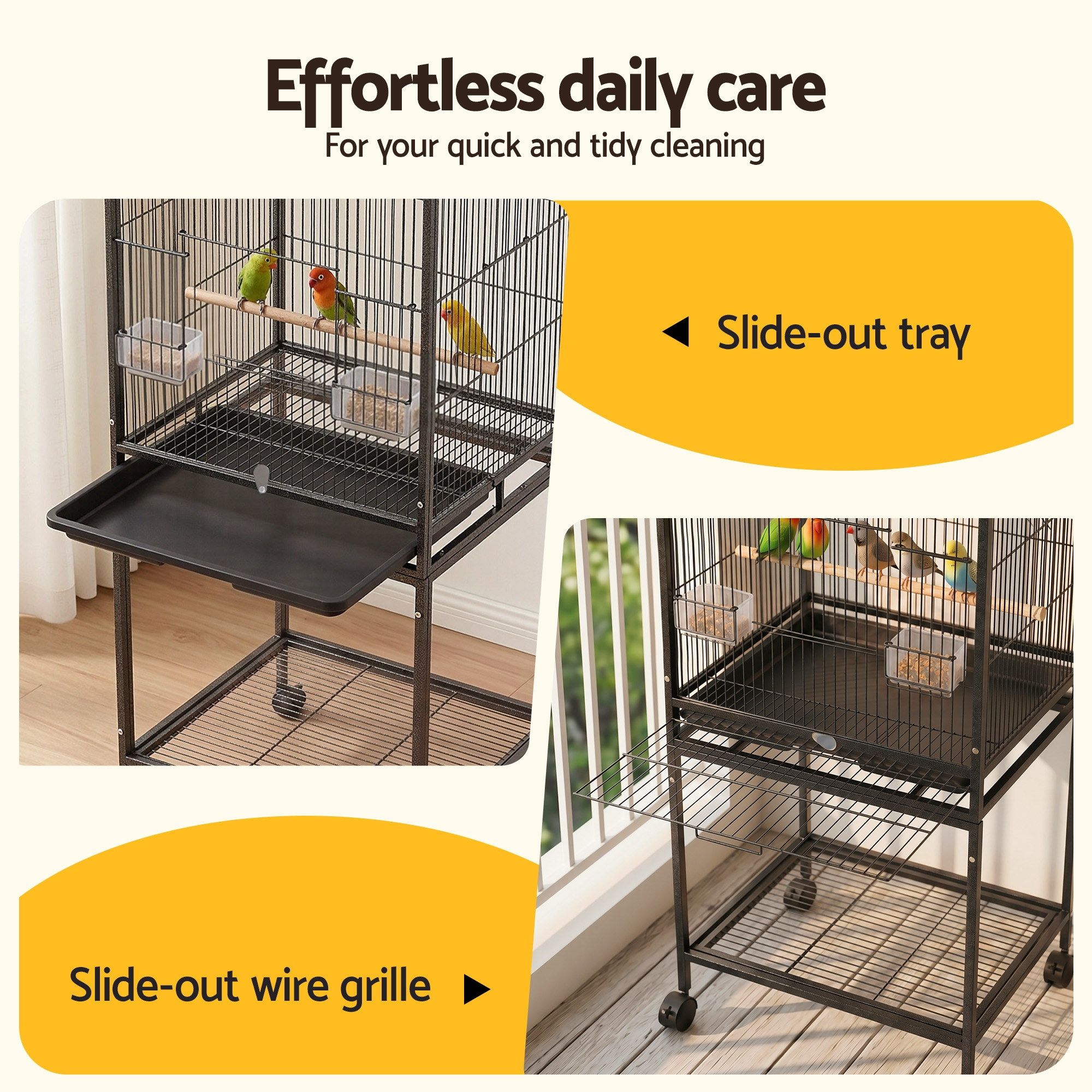 i.Pet 136cm Bird Cage Aviary Open Top Parrot Budgie Stand Wheels Black - Image 7
