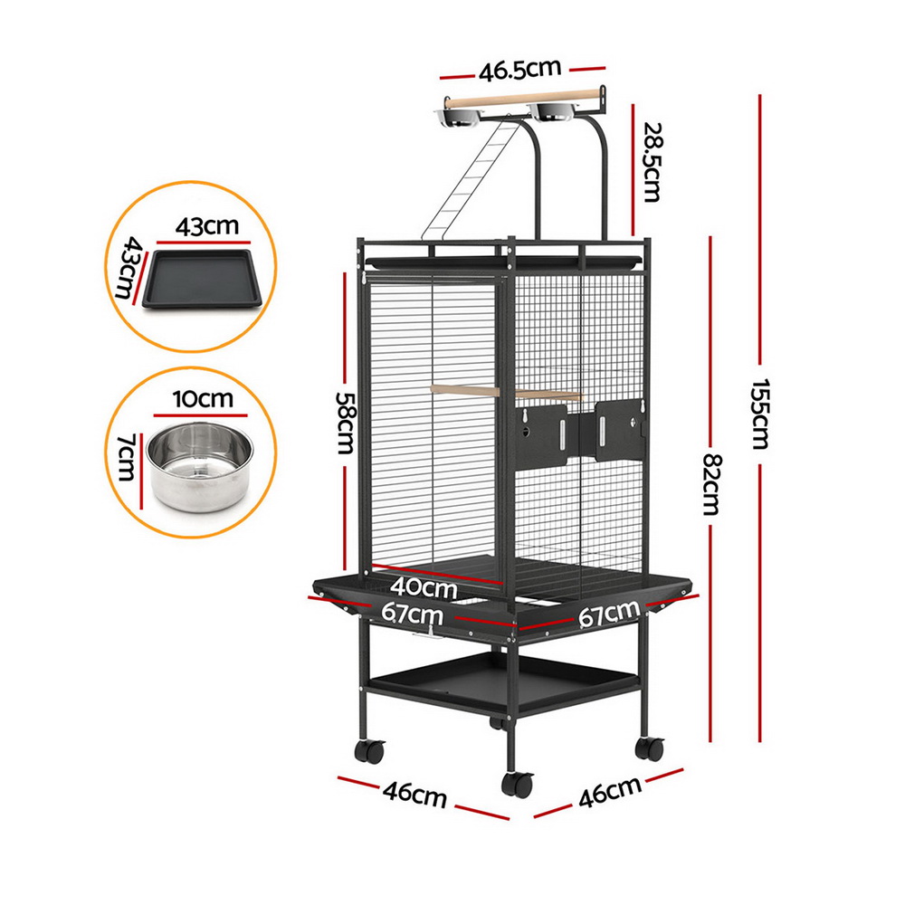 i.Pet Bird Cage Large Cages 155cm Parrot Aviary Stand-Alone Budgie Wheels Castor - Image 2