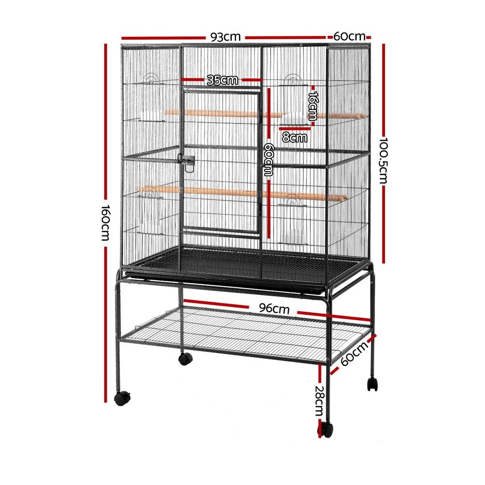 i.Pet Bird Cage Large Cages 160cm Parrot Aviary Stand-Alone Budgie Wheels Castor - Image 2