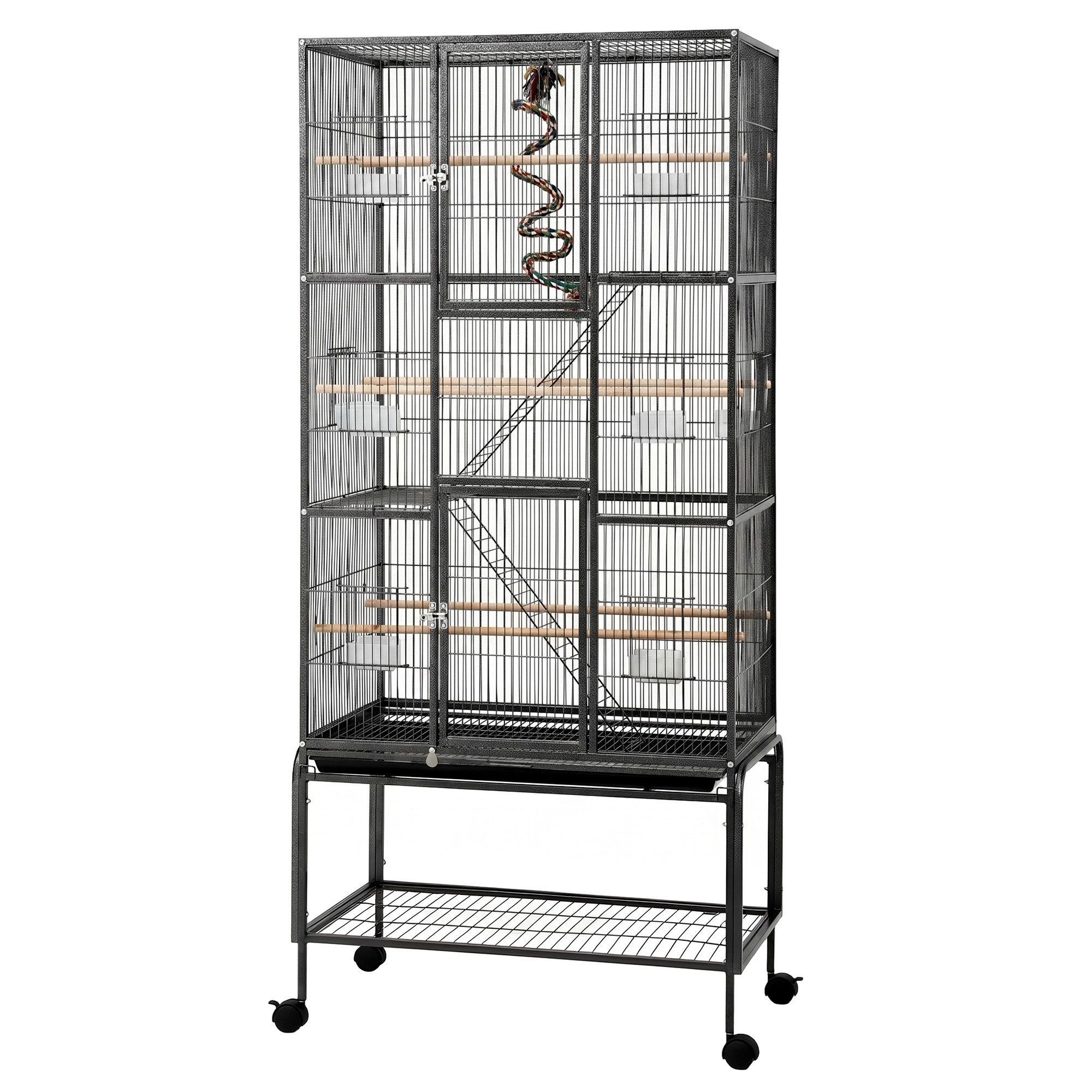 i.Pet 176cm 3-Tier Large Bird Cage Aviary with Ladder Parrot Budgie Wheels Black - Image 1