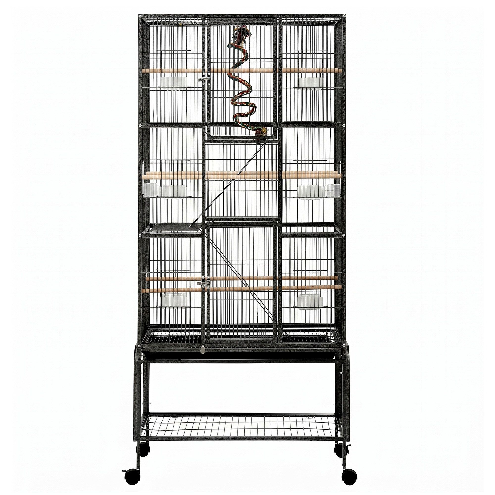 i.Pet 176cm 3-Tier Large Bird Cage Aviary with Ladder Parrot Budgie Wheels Black - Image 3