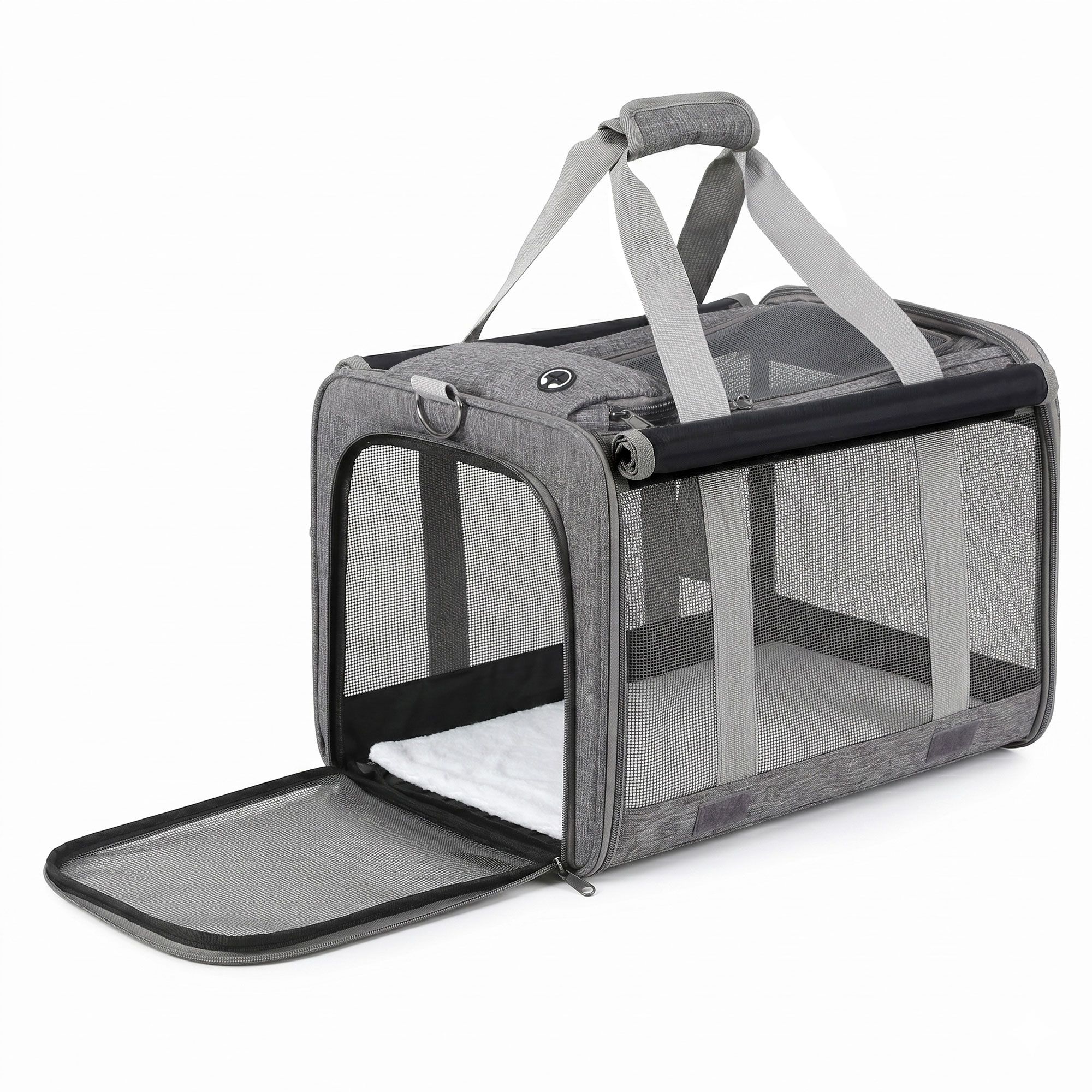 i.Pet Pet Carrier Bag Foldable Dog Cat Durable Crate Travel Cage Portable Car Kennel Grey - Image 1