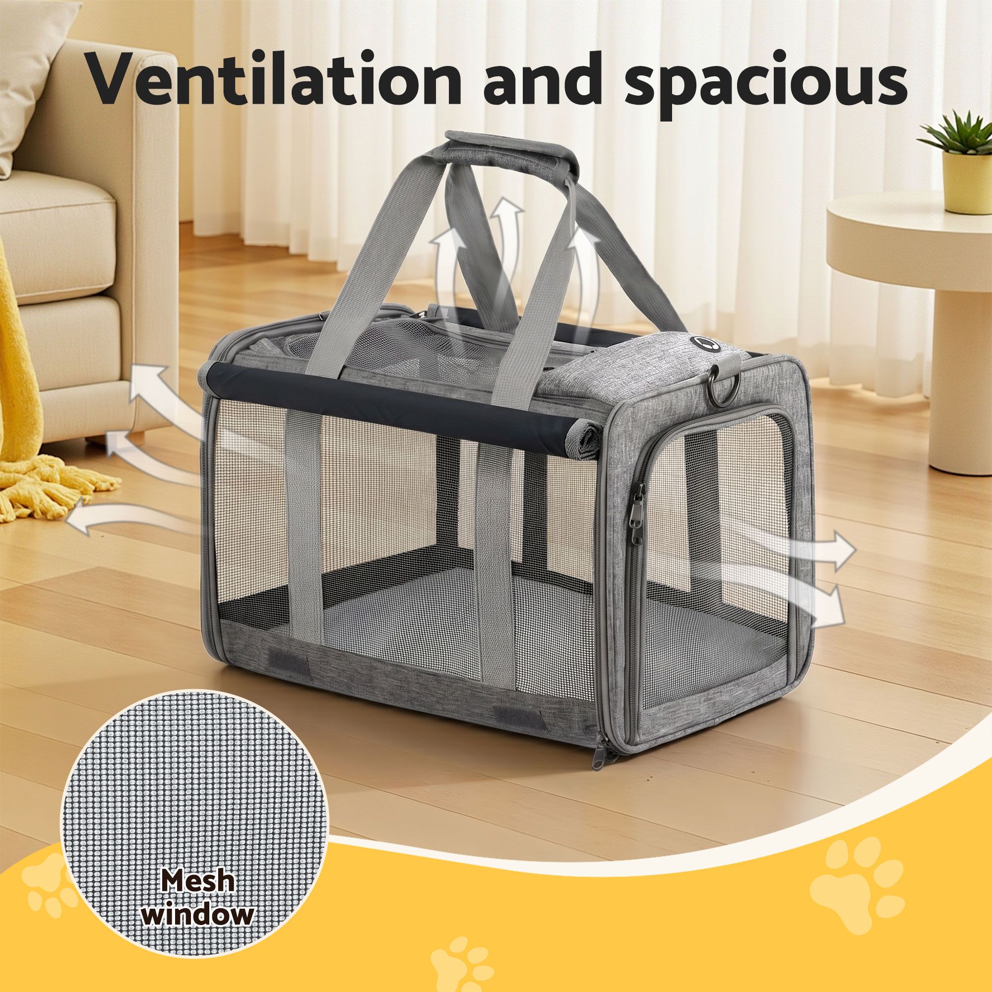i.Pet Pet Carrier Bag Foldable Dog Cat Durable Crate Travel Cage Portable Car Kennel Grey - Image 4