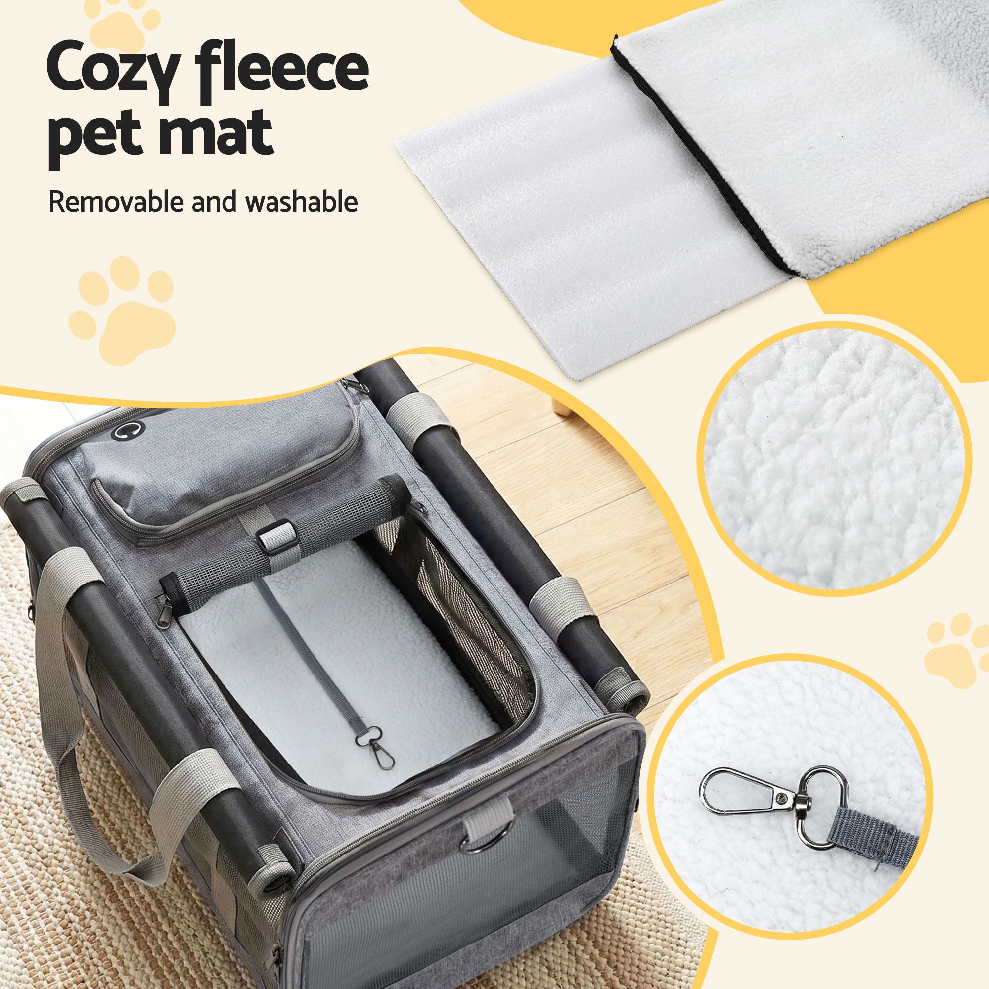 i.Pet Pet Carrier Bag Foldable Dog Cat Durable Crate Travel Cage Portable Car Kennel Grey - Image 6