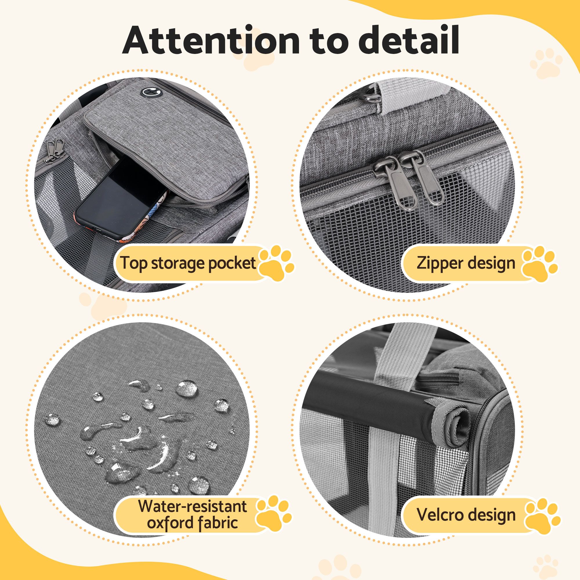 i.Pet Pet Carrier Bag Foldable Dog Cat Durable Crate Travel Cage Portable Car Kennel Grey - Image 7