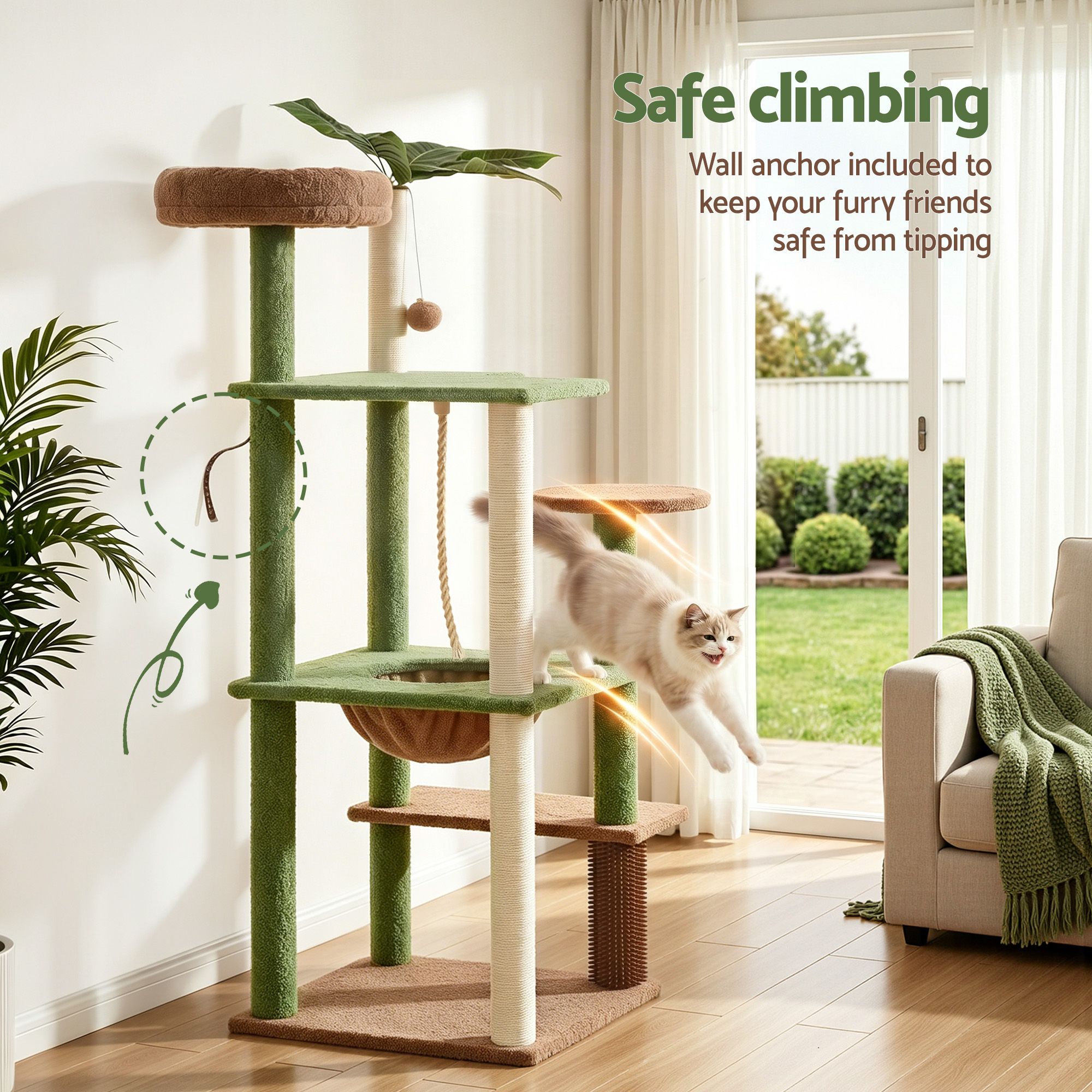 i.Pet Cat Tree Tower 152cm Jungle Multi-Level Scratching Post Leafy Canopy - Image 7