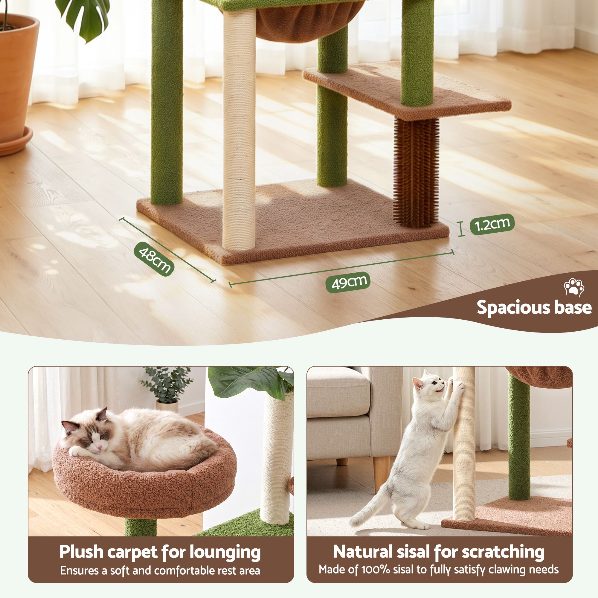 i.Pet Cat Tree Tower 152cm Jungle Multi-Level Scratching Post Leafy Canopy - Image 8