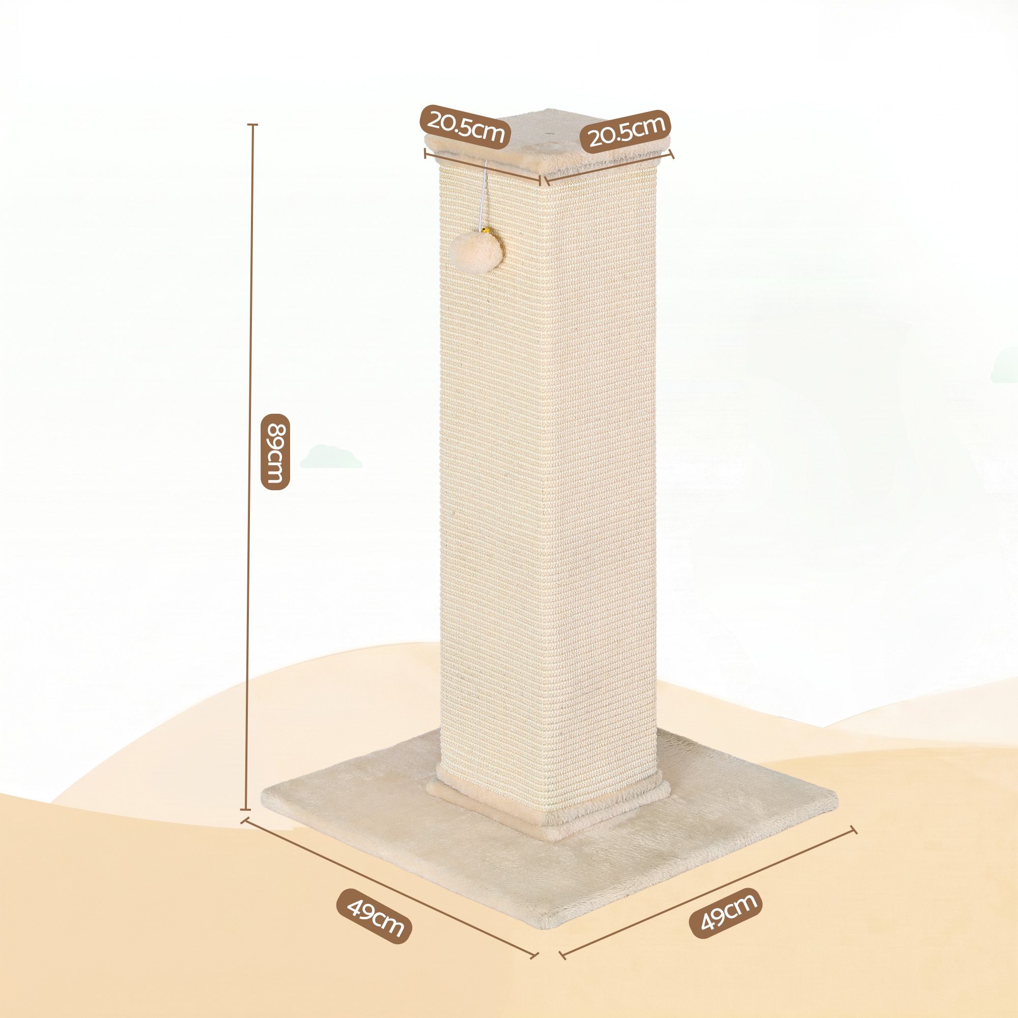 i.Pet Cat Tree 89cm Scratching Post Tower Scratcher Wood Condo Bed House Trees Beige - Image 2