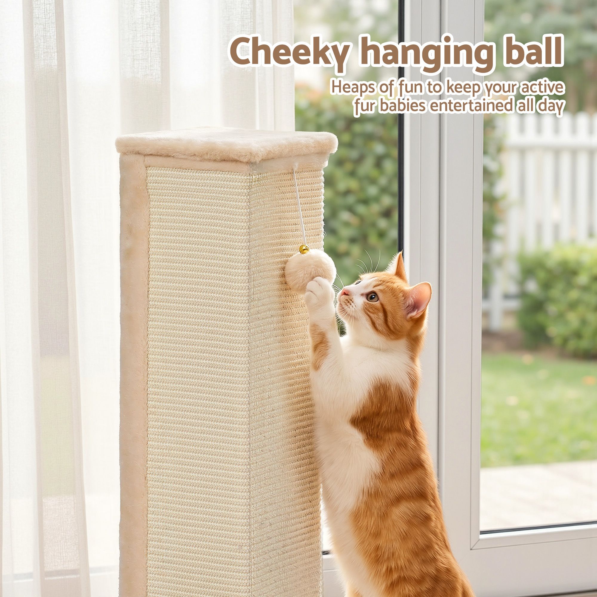 i.Pet Cat Tree 89cm Scratching Post Tower Scratcher Wood Condo Bed House Trees Beige - Image 6