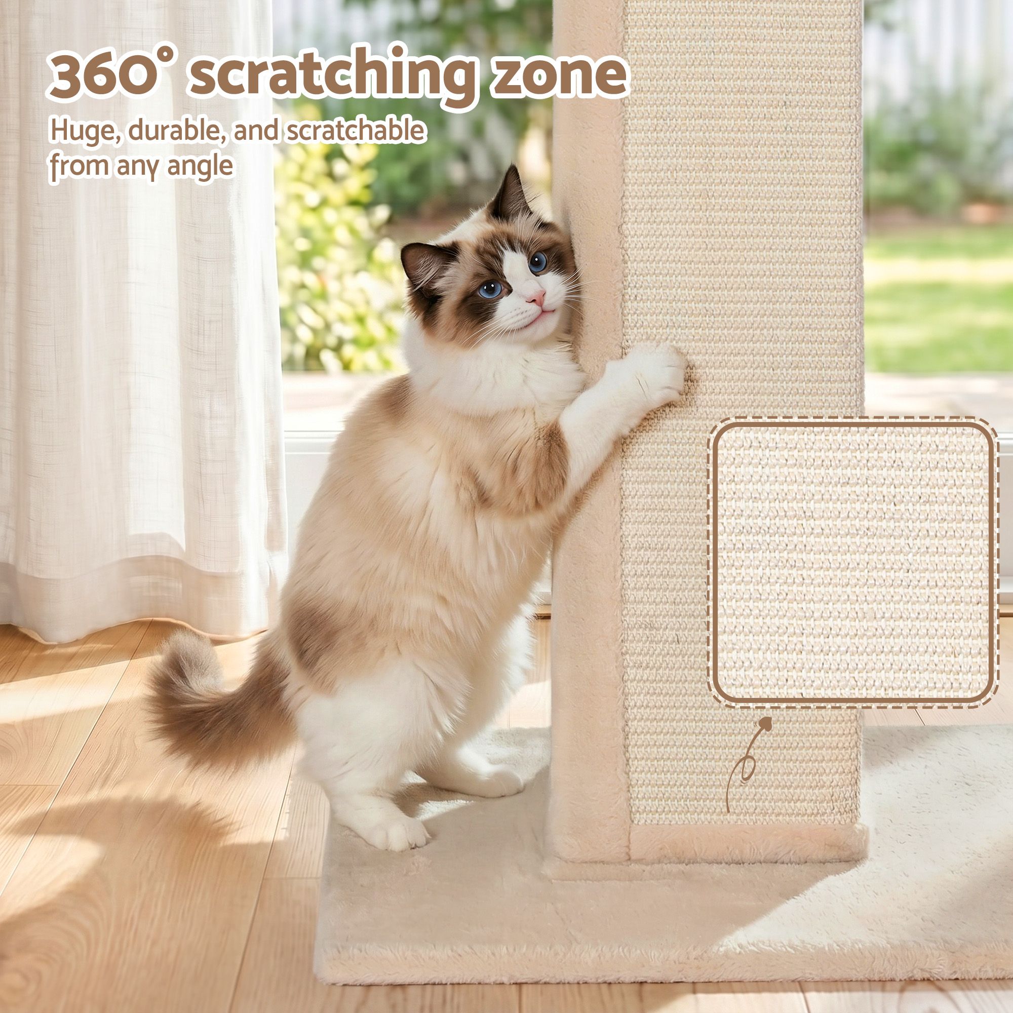 i.Pet Cat Tree 89cm Scratching Post Tower Scratcher Wood Condo Bed House Trees Beige - Image 7