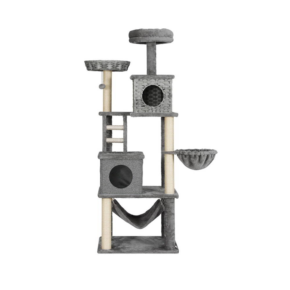 i.Pet Cat Tree 169cm Tower Scratching Post Scratcher Wood Bed Condo House Rattan Ladder - Image 3