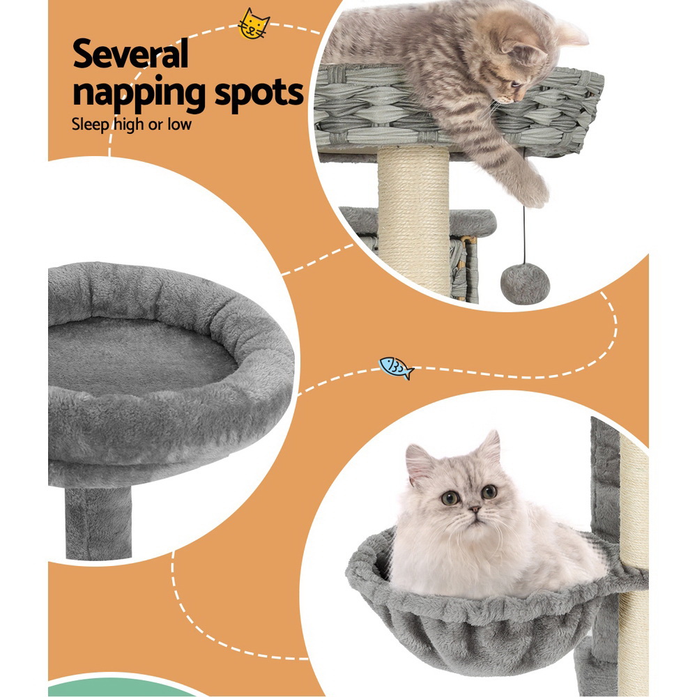 i.Pet Cat Tree 169cm Tower Scratching Post Scratcher Wood Bed Condo House Rattan Ladder - Image 5