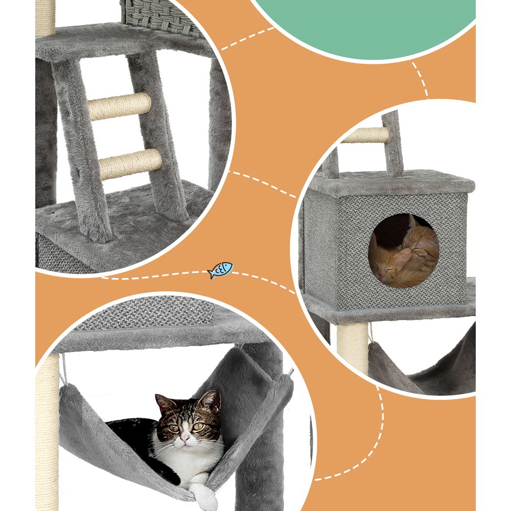 i.Pet Cat Tree 169cm Tower Scratching Post Scratcher Wood Bed Condo House Rattan Ladder - Image 6