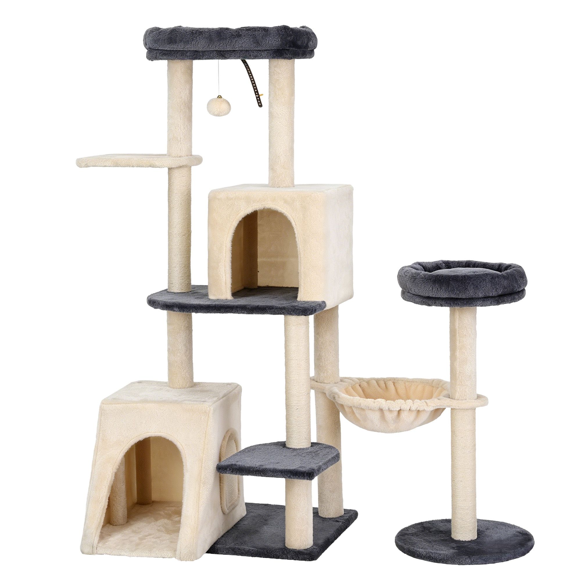 i.Pet Cat Tree Tower 133cm Rotatable L-Shape Design Scratching Post Furniture Scratcher House Grey & Beige - Image 1