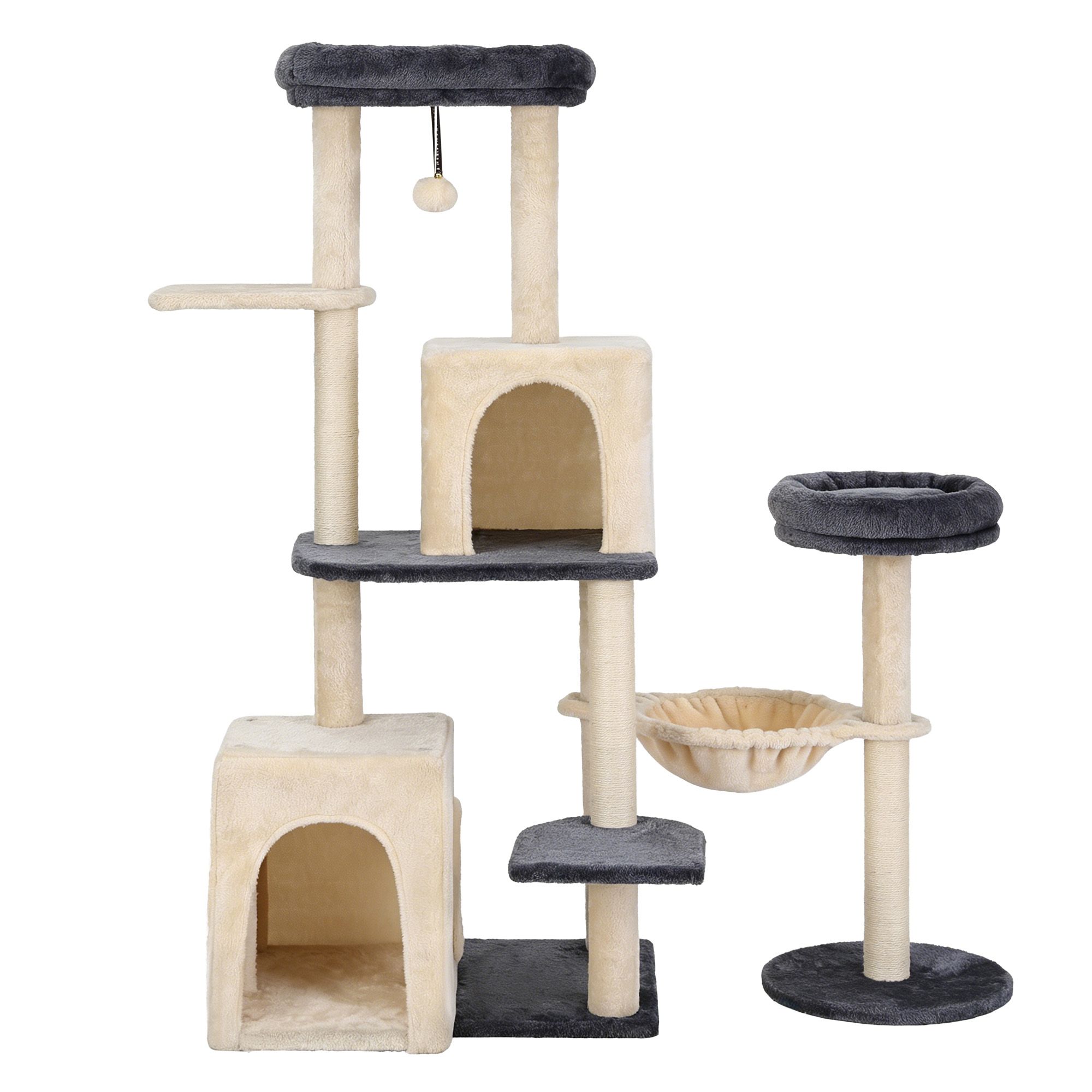 i.Pet Cat Tree Tower 133cm Rotatable L-Shape Design Scratching Post Furniture Scratcher House Grey & Beige - Image 3