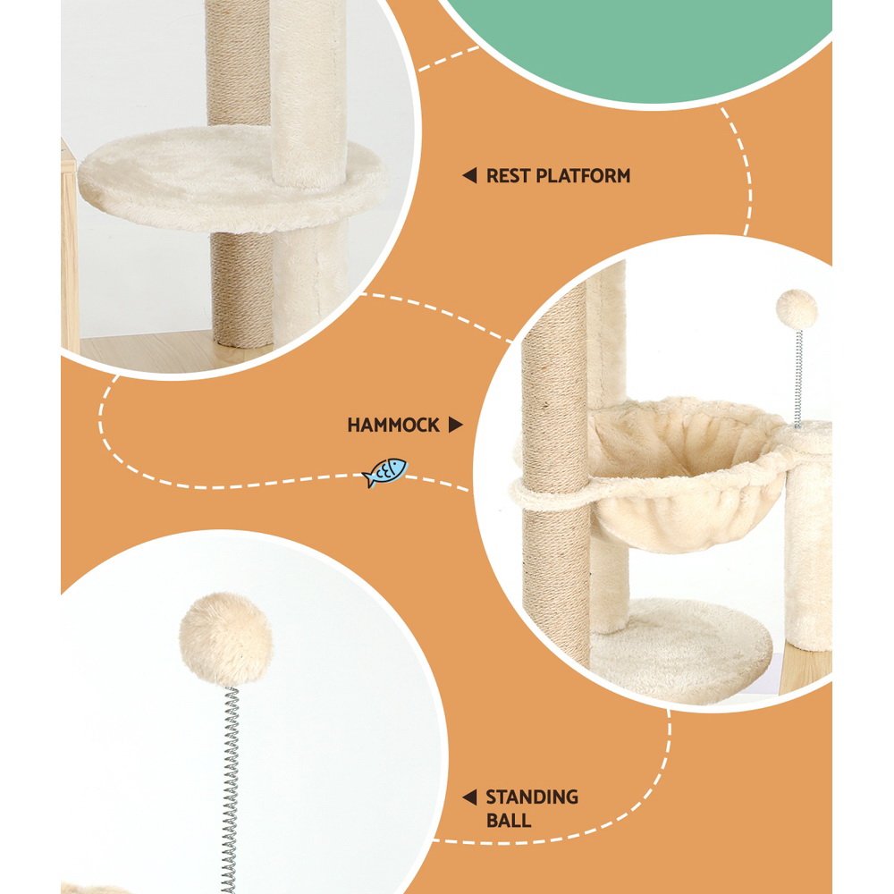 i.Pet Cat Tree 141cm Tower Scratching Post Scratcher Wood Bed Condo Toys House Ladder - Image 5
