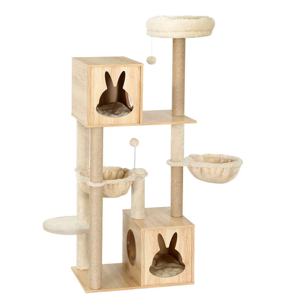 i.Pet Cat Tree 141cm Tower Scratching Post Scratcher Wood Bed Condo Toys House Ladder - Image 7