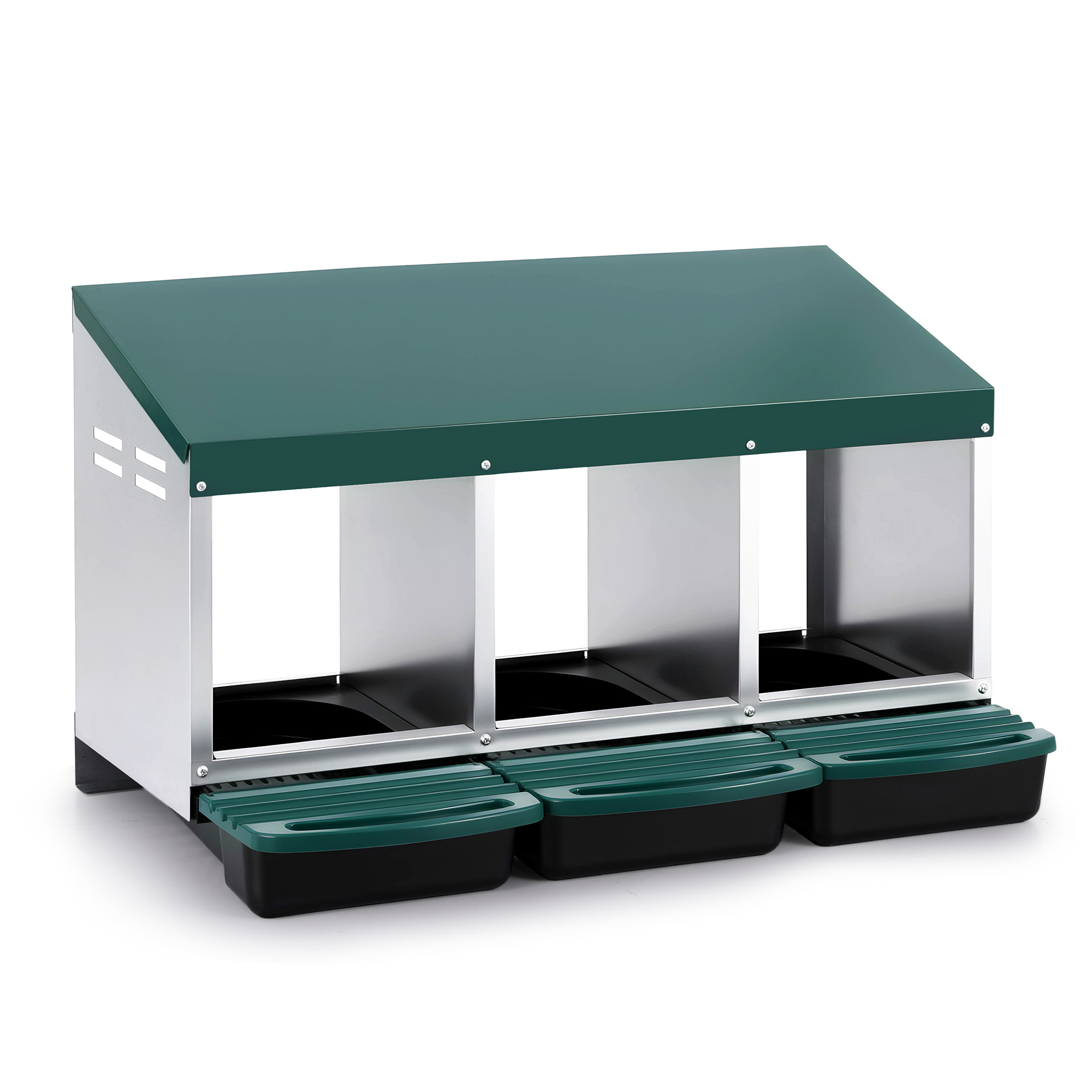 i.Pet Chicken Nesting Box Roll Away 3 Holes Metal Wall Mounted Nest Box Green - Image 1