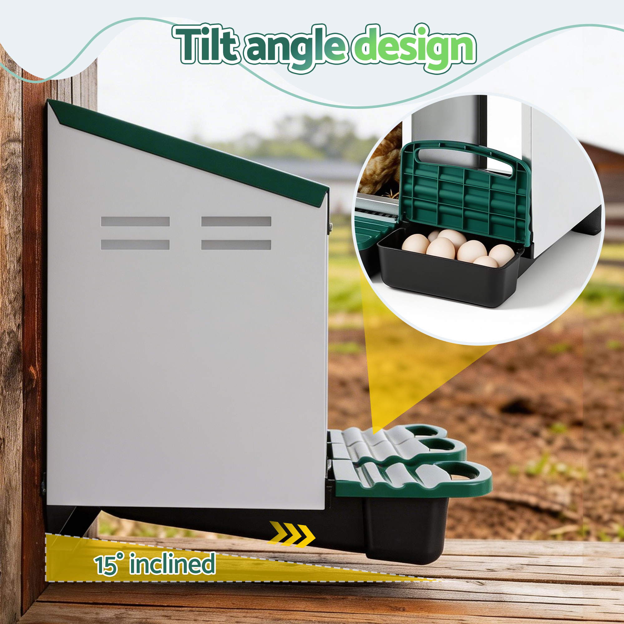 i.Pet Chicken Nesting Box Roll Away 3 Holes Metal Wall Mounted Nest Box Green - Image 5